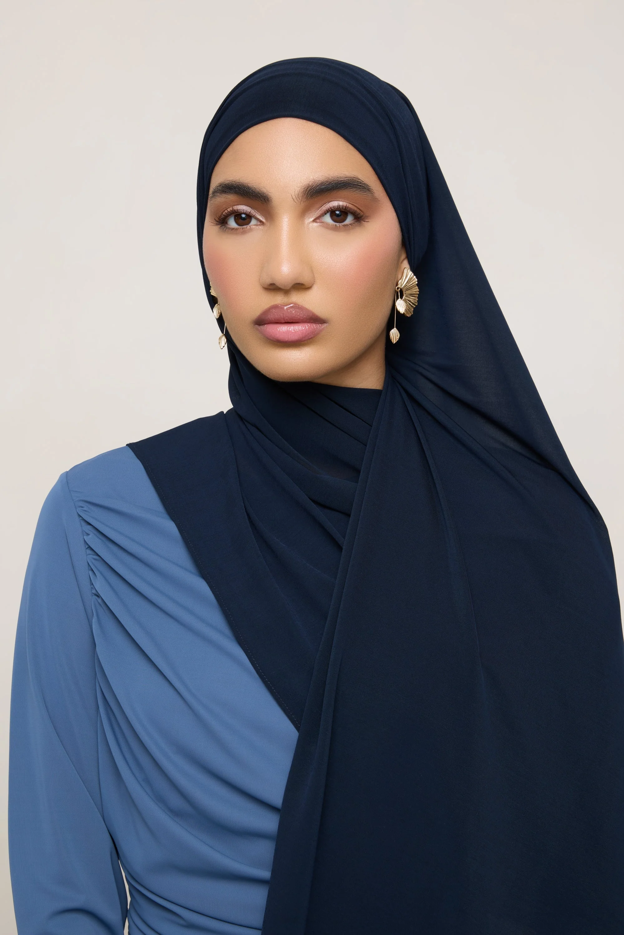 Chiffon Jersey Hijab - Navy - Image 2