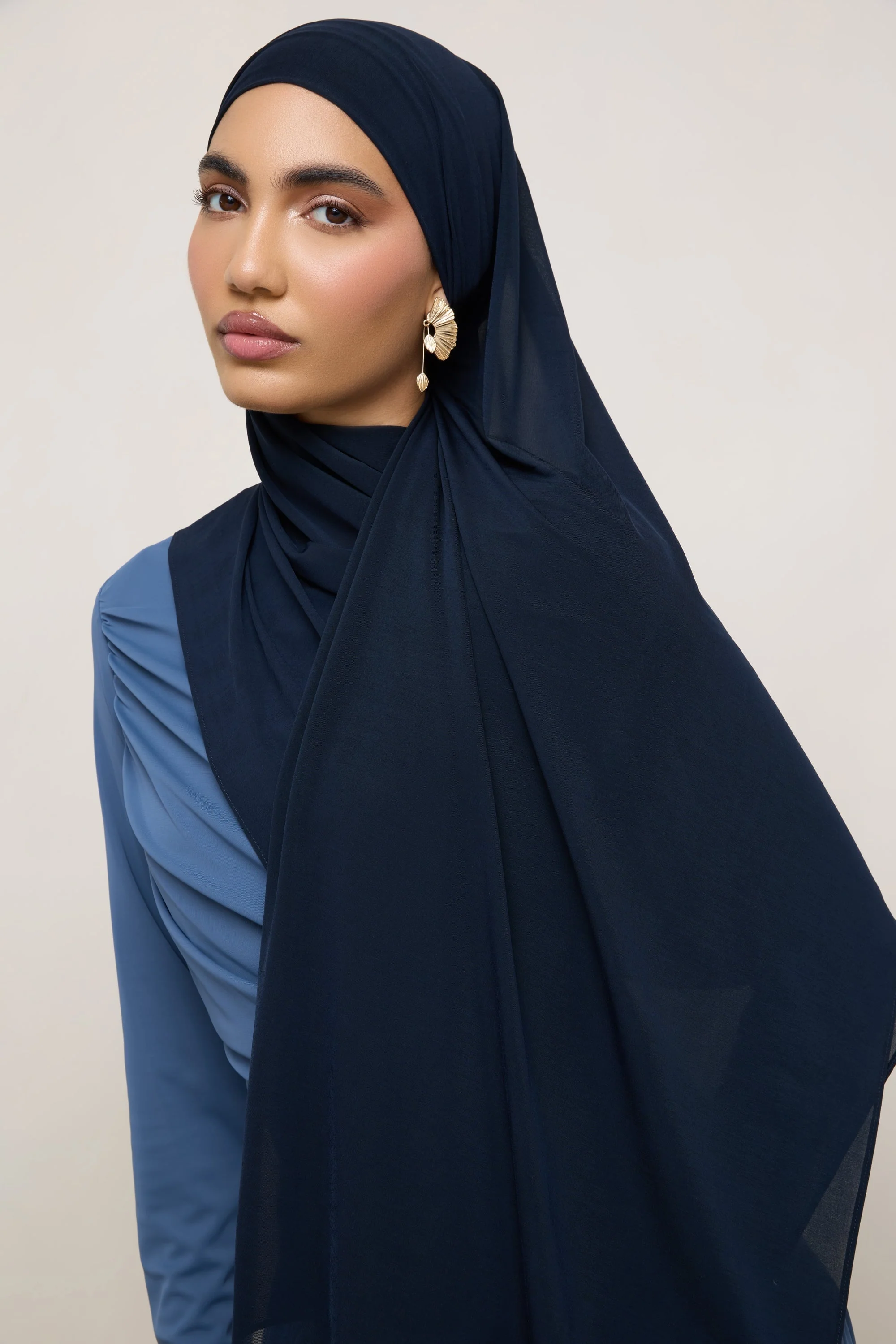 Chiffon Jersey Hijab - Navy - Image 3