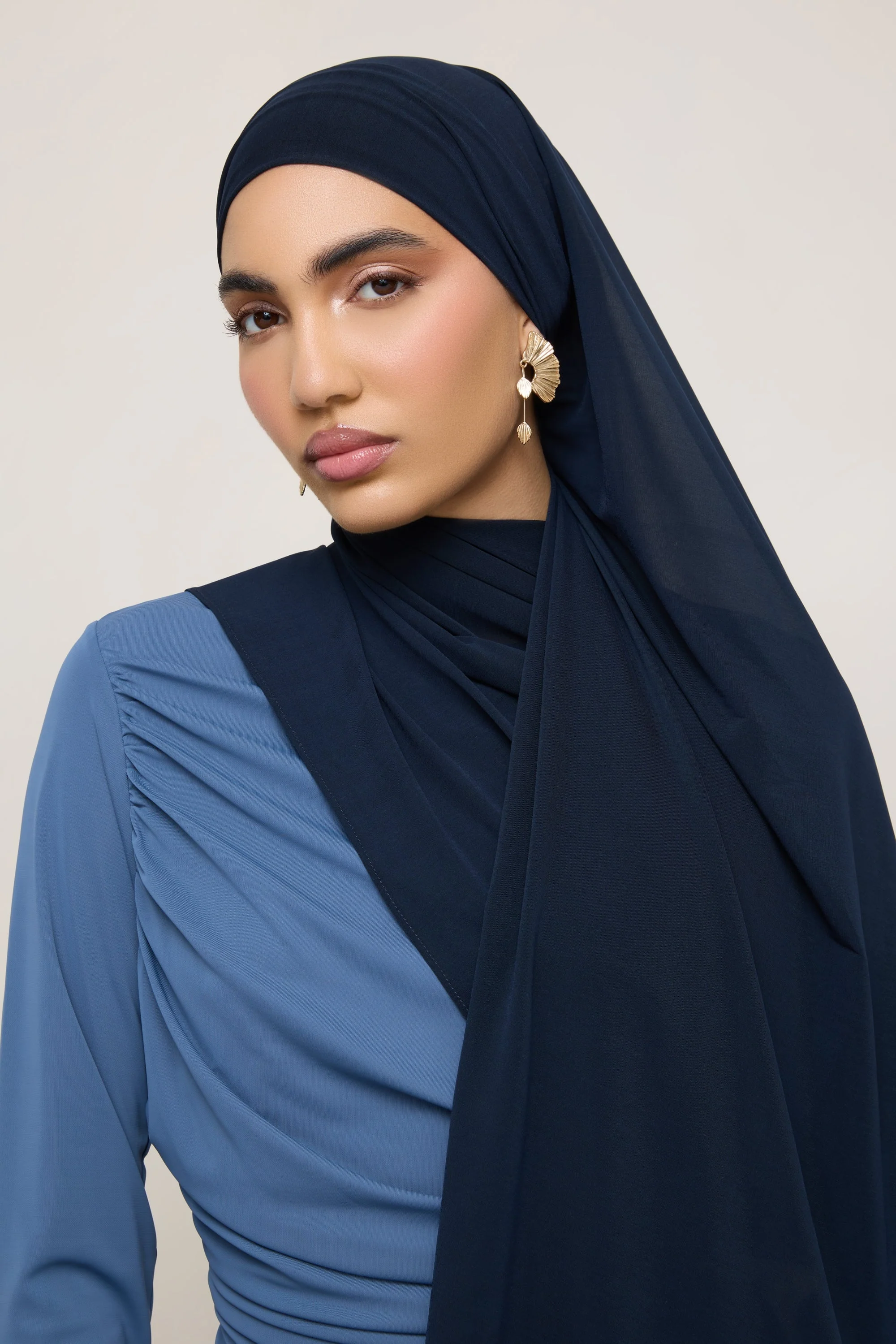Chiffon Jersey Hijab - Navy - Image 4