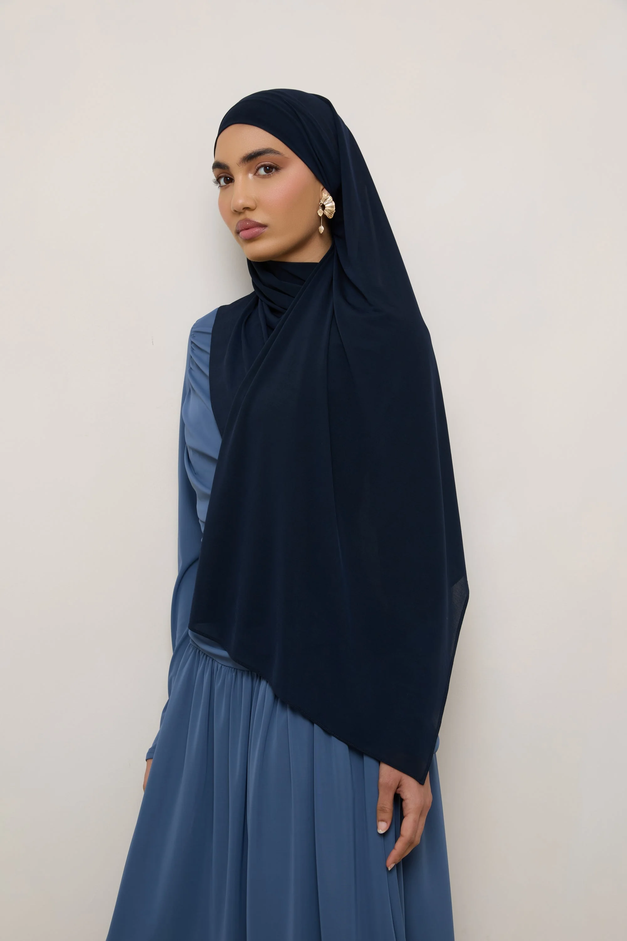 Chiffon Jersey Hijab - Navy - Image 5