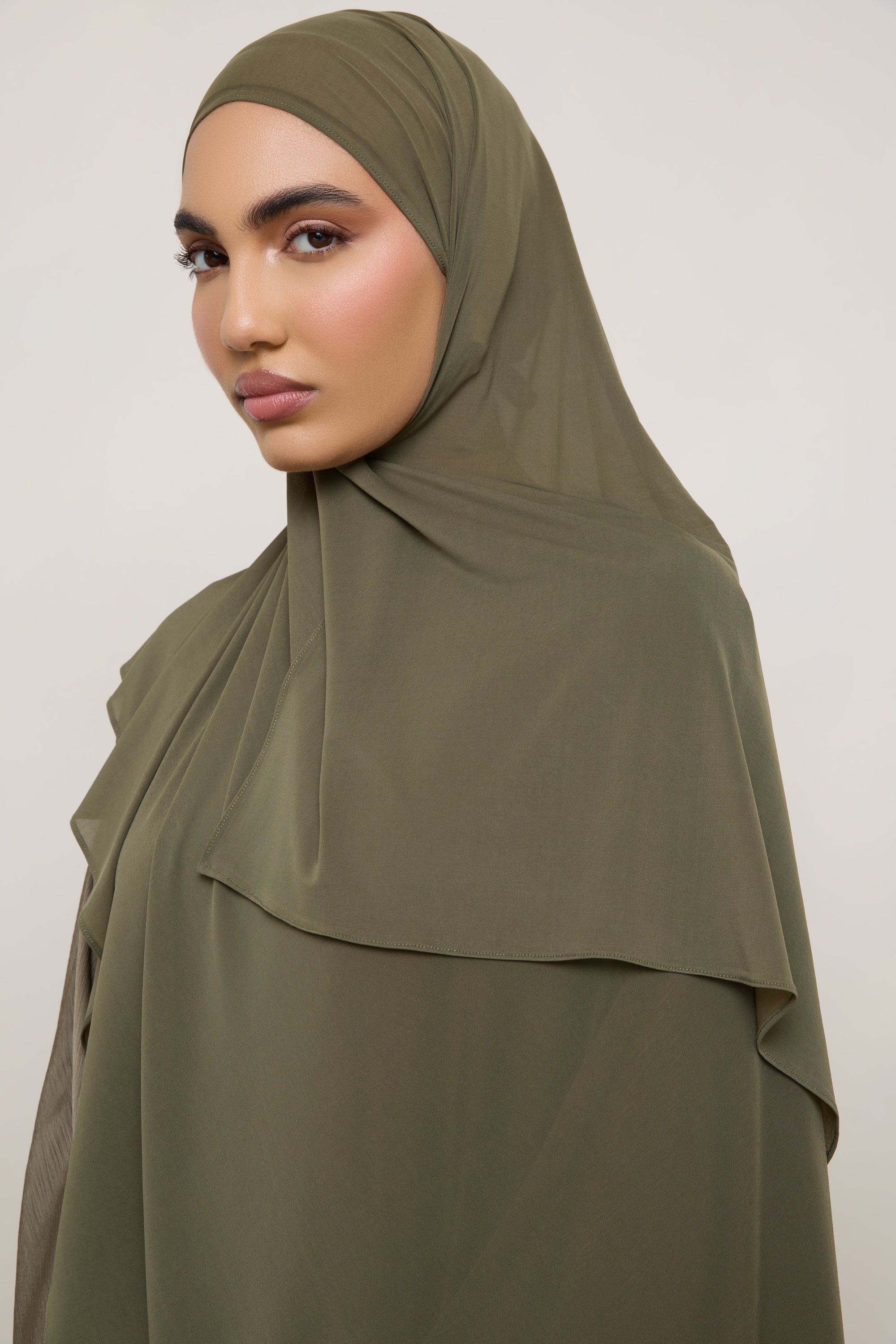 Chiffon Jersey Hijab - Olive - Image 2