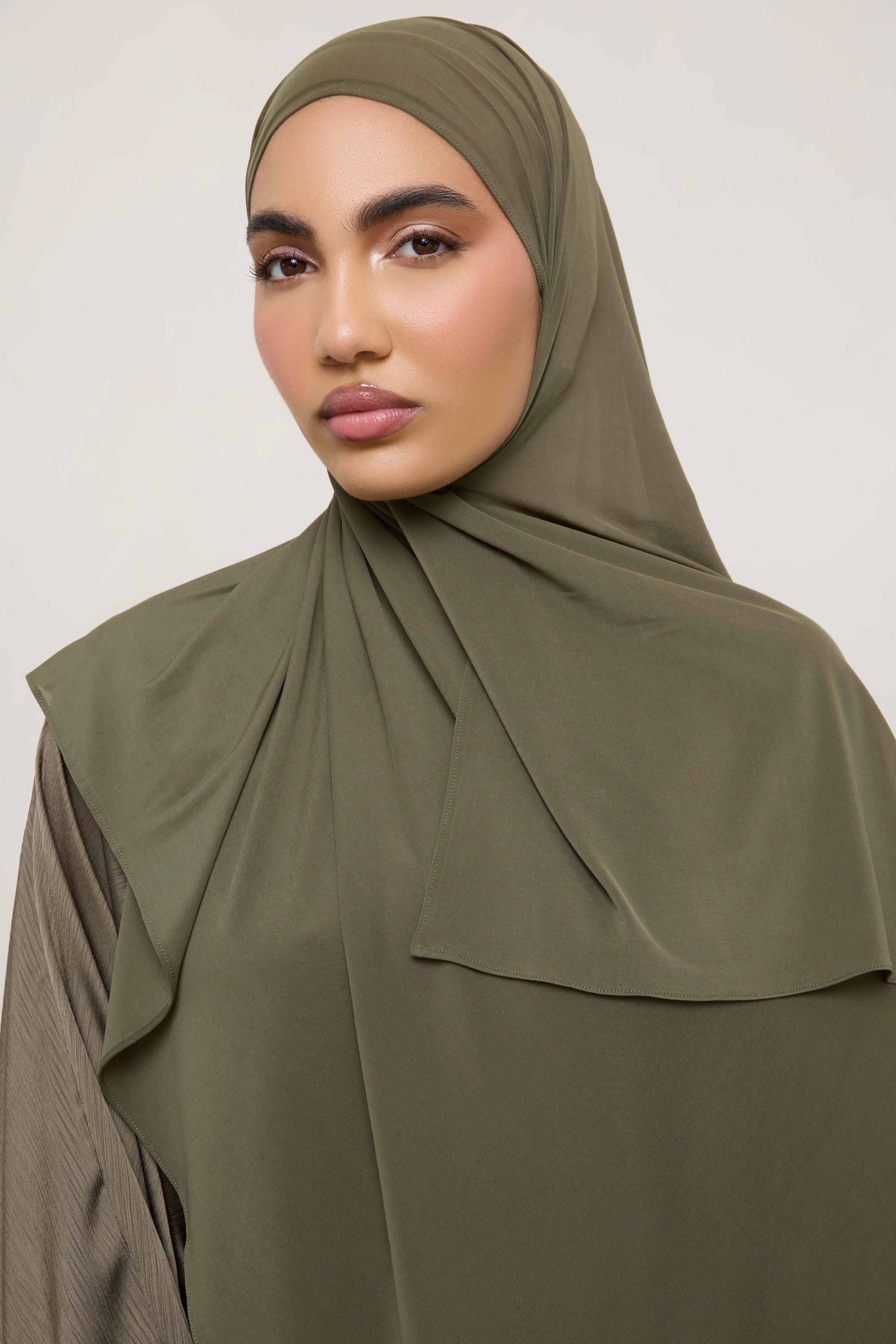 Chiffon Jersey Hijab - Olive - Image 3