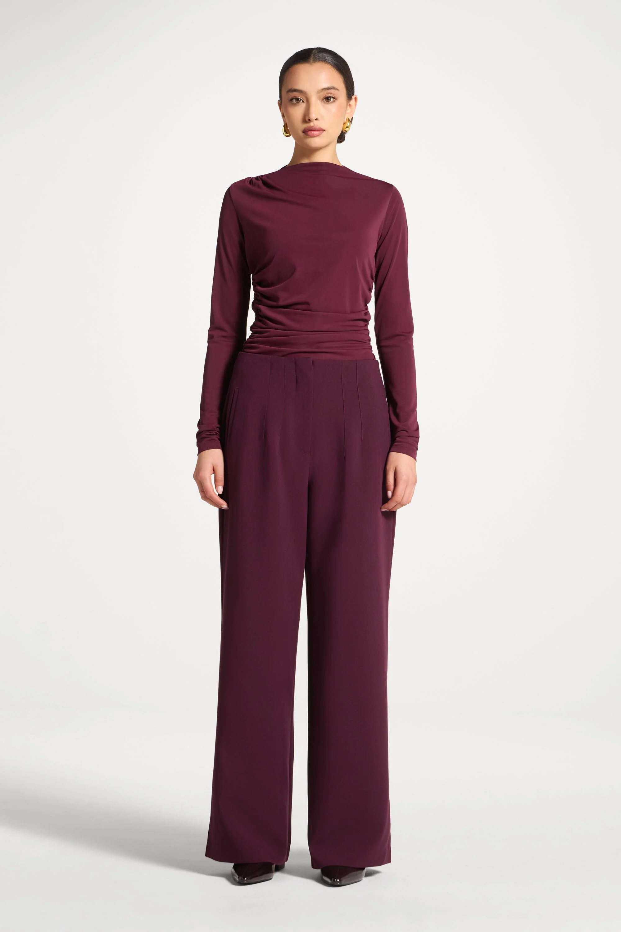 Classic Wide Leg Pants - Black Currant - Image 3