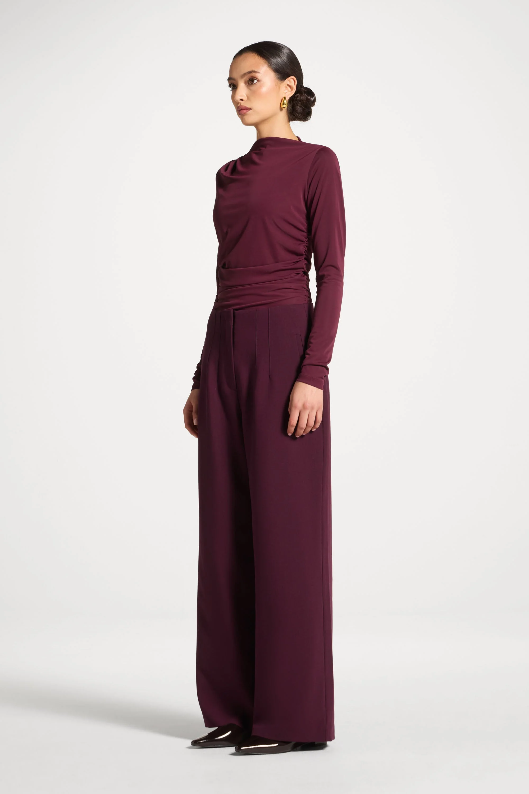 Classic Wide Leg Pants - Black Currant - Image 4