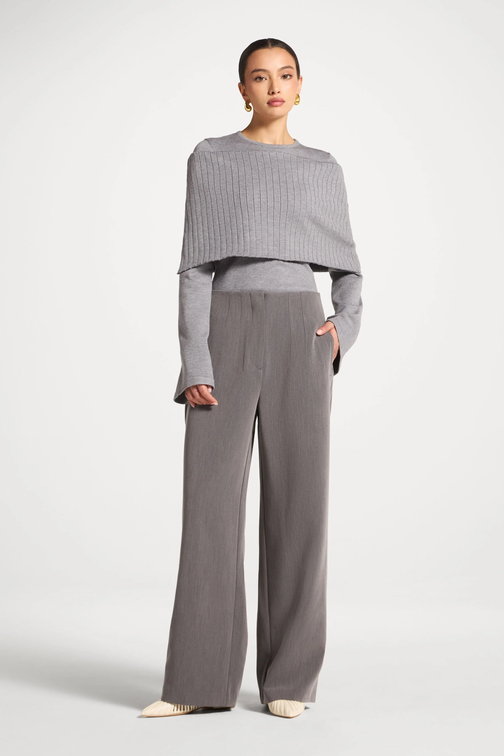 Classic Wide Leg Pants - Charcoal - Image 4