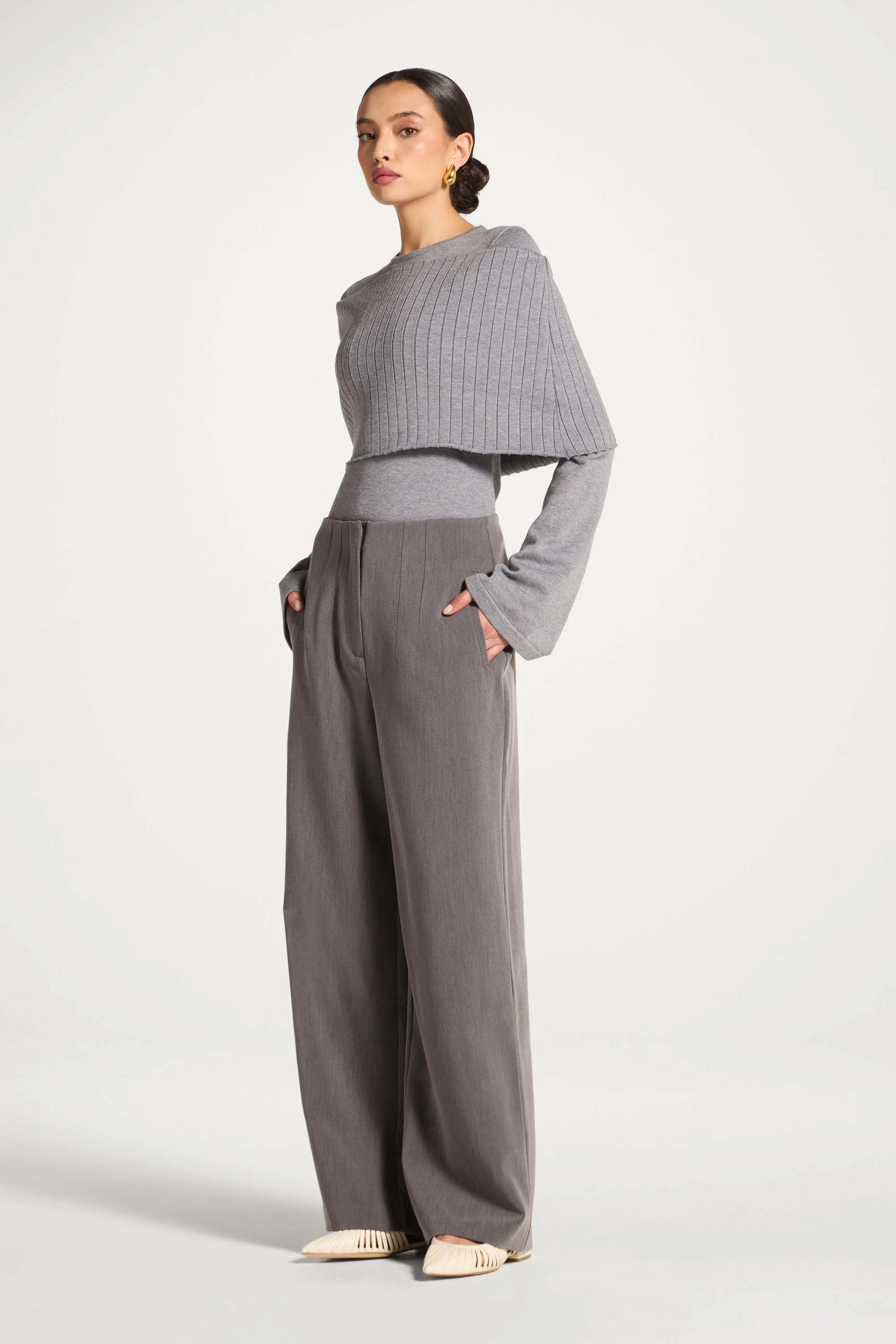 Classic Wide Leg Pants - Charcoal - Image 5