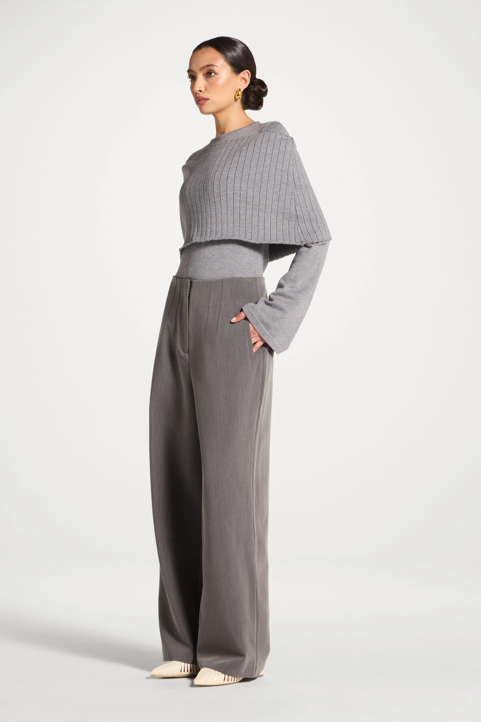 Classic Wide Leg Pants - Charcoal - Image 6