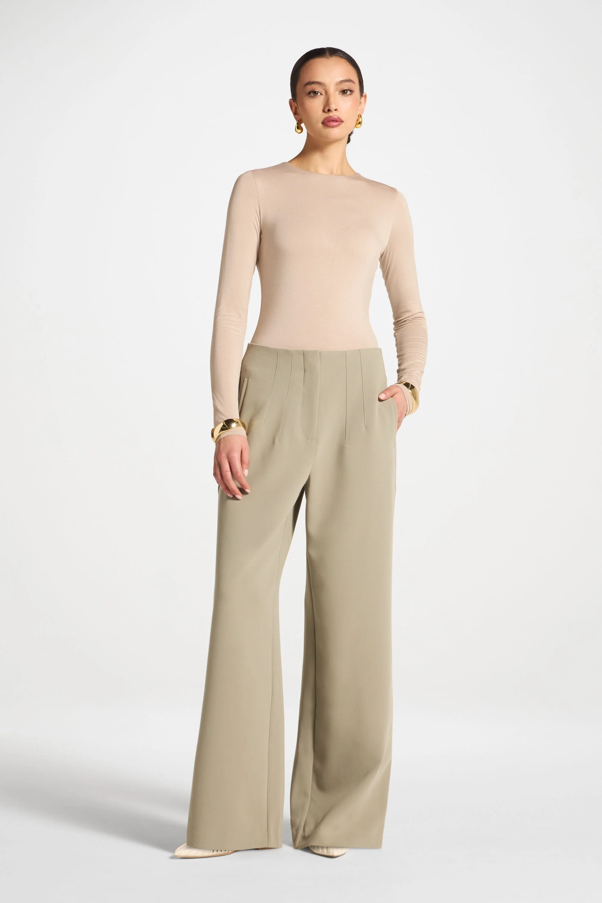 Classic Wide Leg Pants - Sage - Image 3