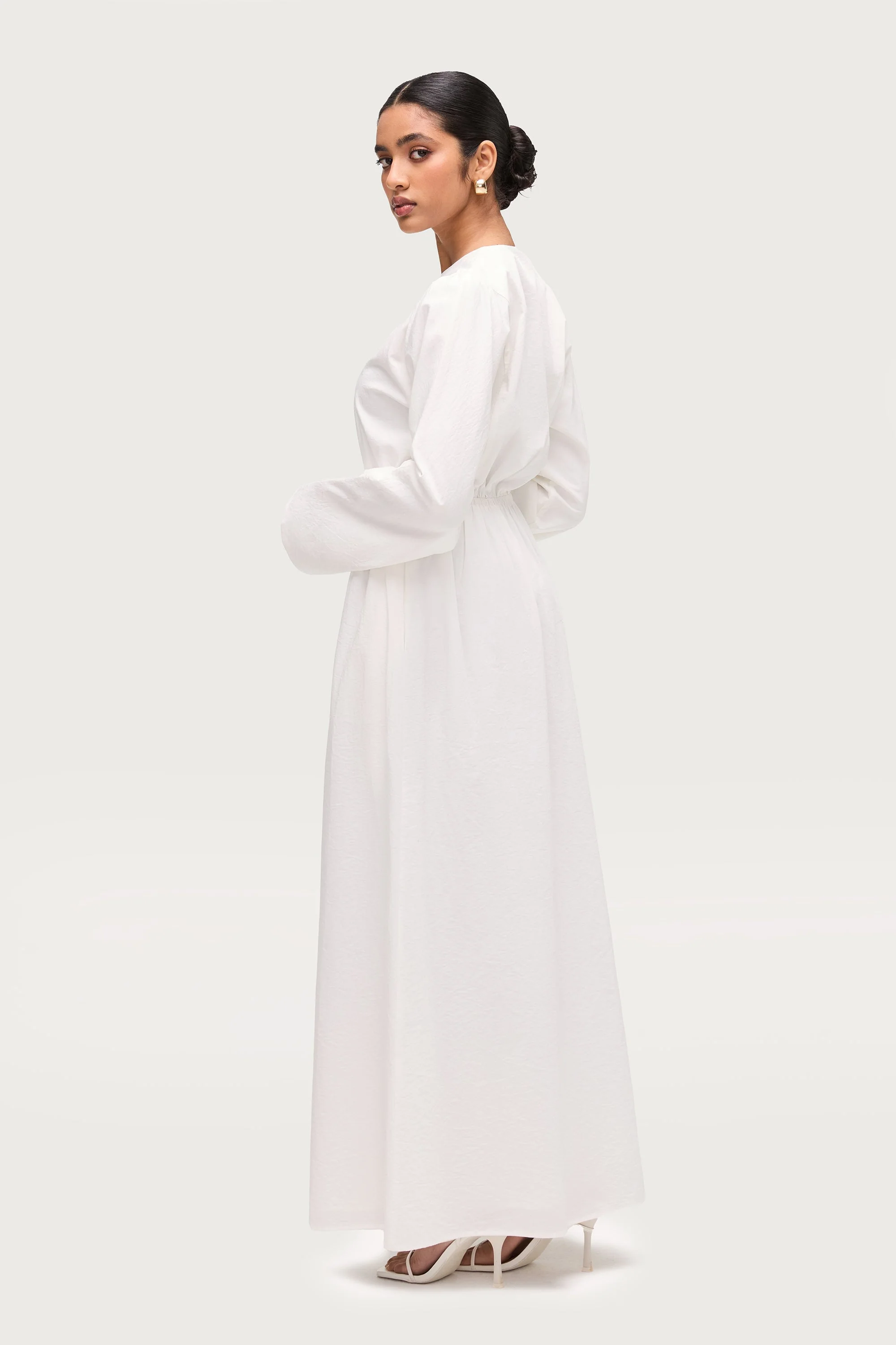 Cotton Blend Button Front Maxi Dress - White - Image 6