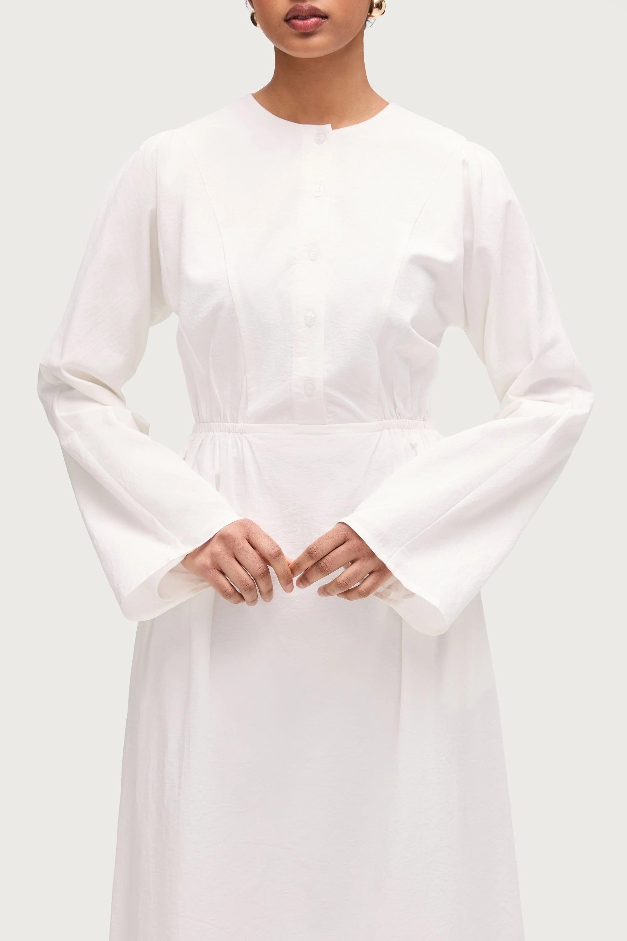 Cotton Blend Button Front Maxi Dress - White - Image 7