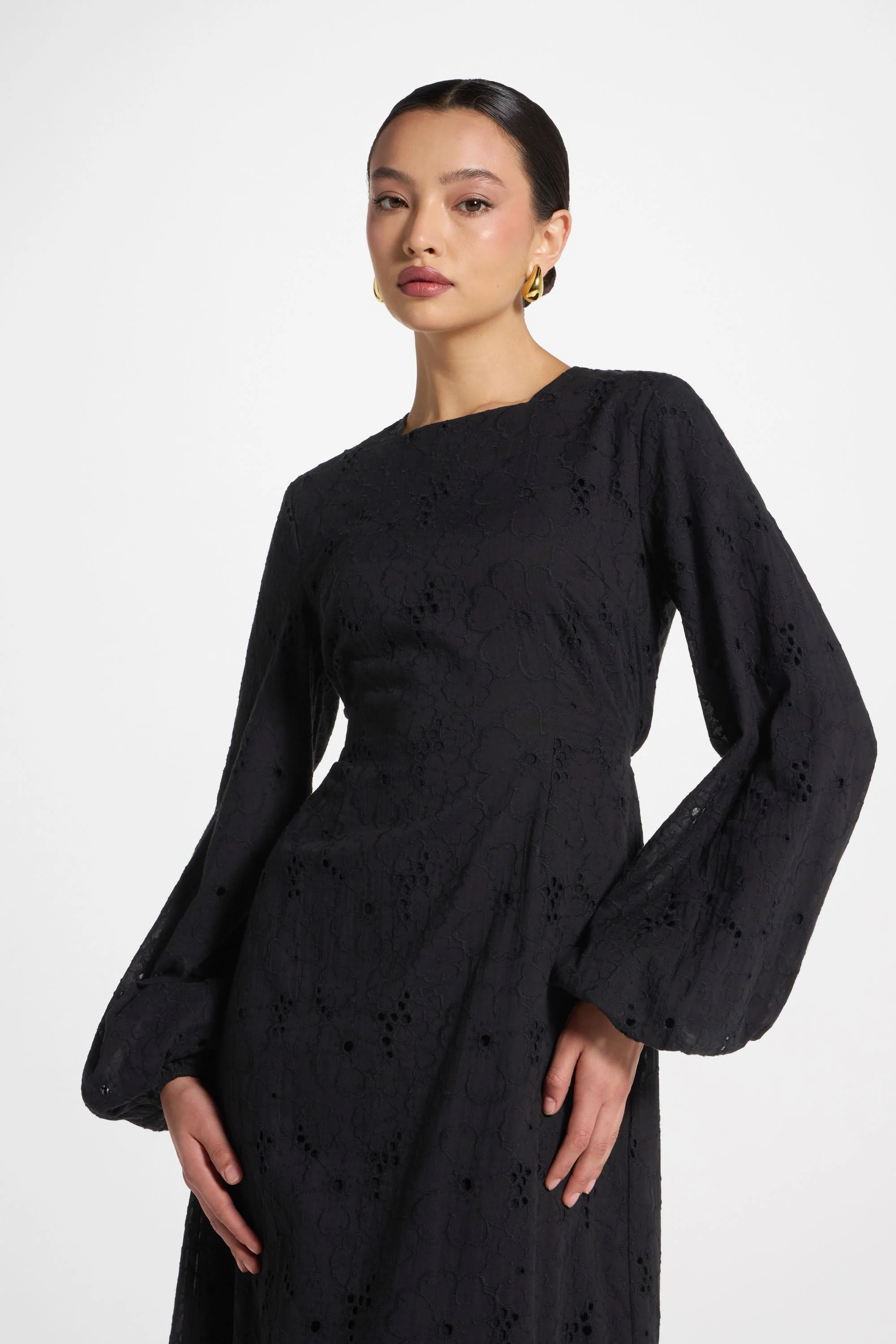Cotton Eyelet Maxi Dress - Black - Image 2