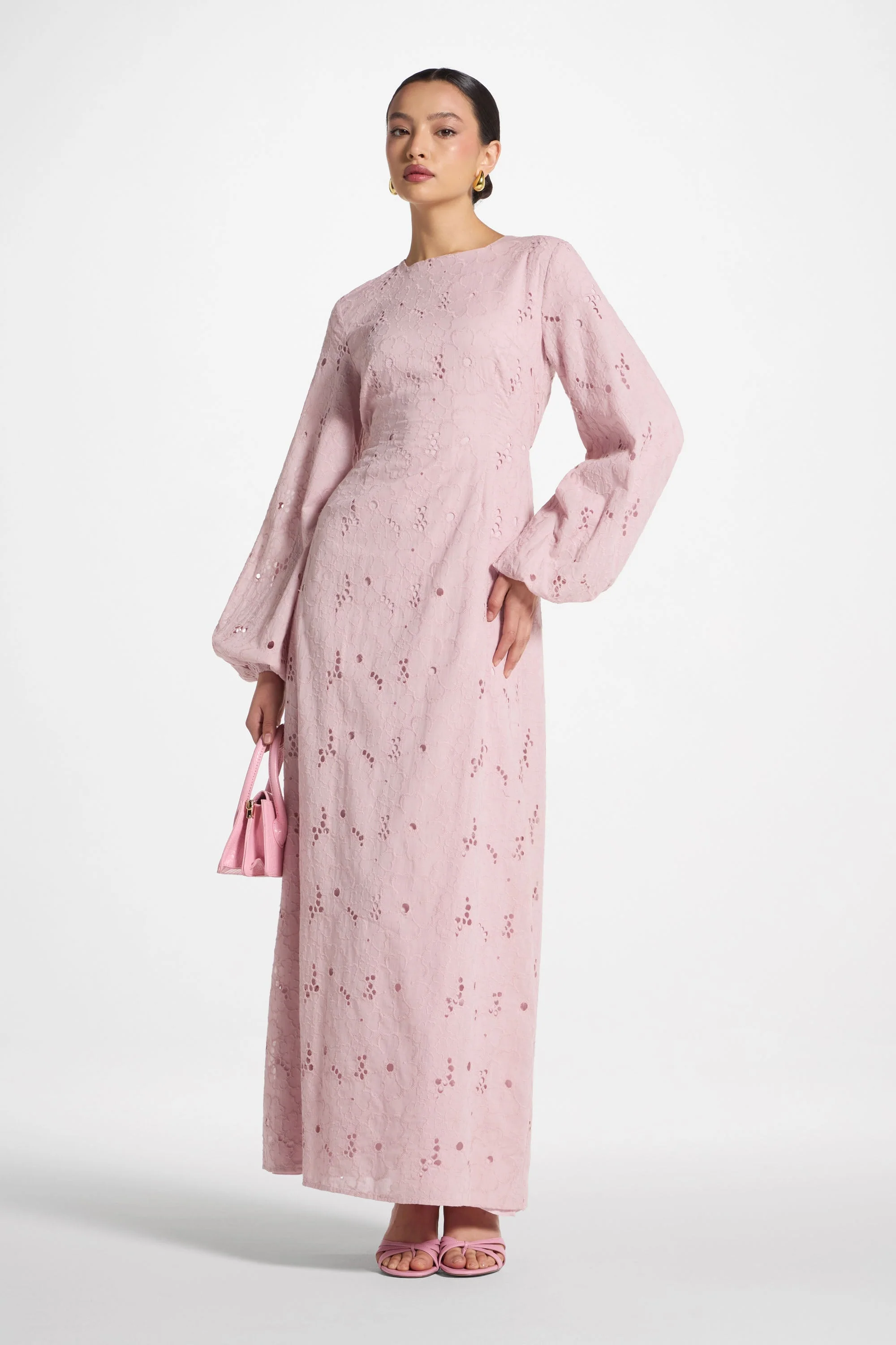 Cotton Eyelet Maxi Dress - Petal - Image 3