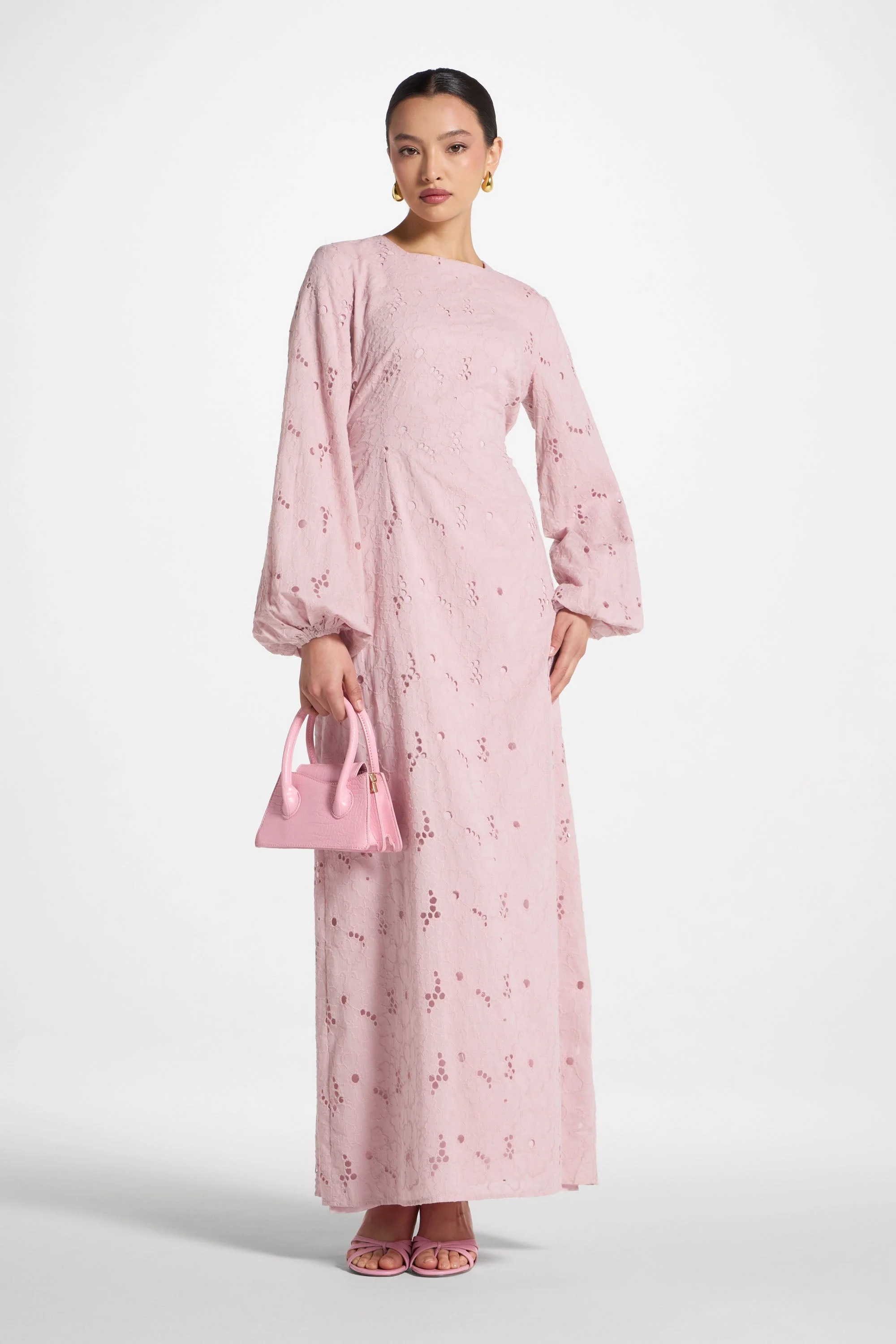 Cotton Eyelet Maxi Dress - Petal - Image 4