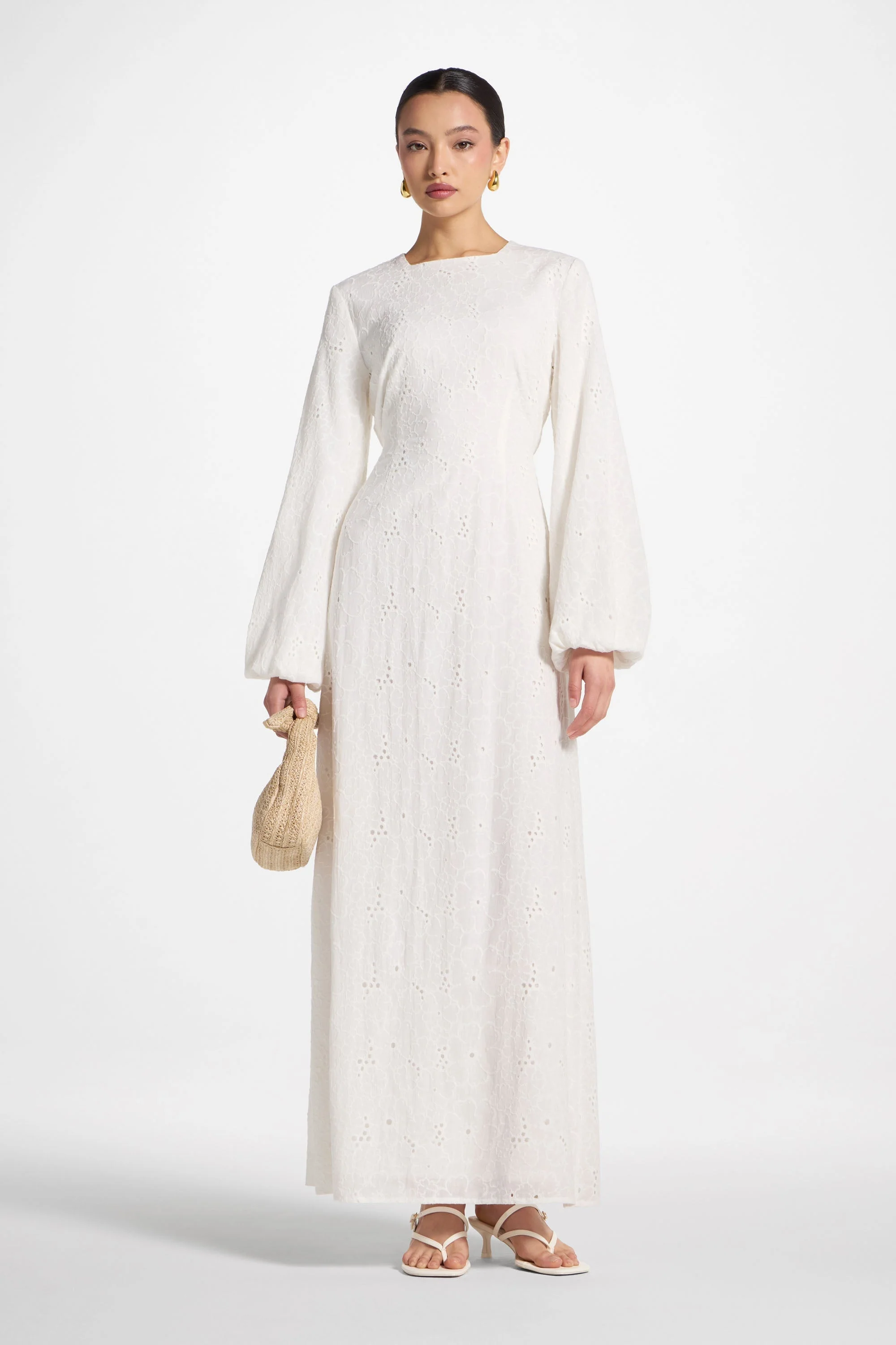 Cotton Eyelet Maxi Dress - White