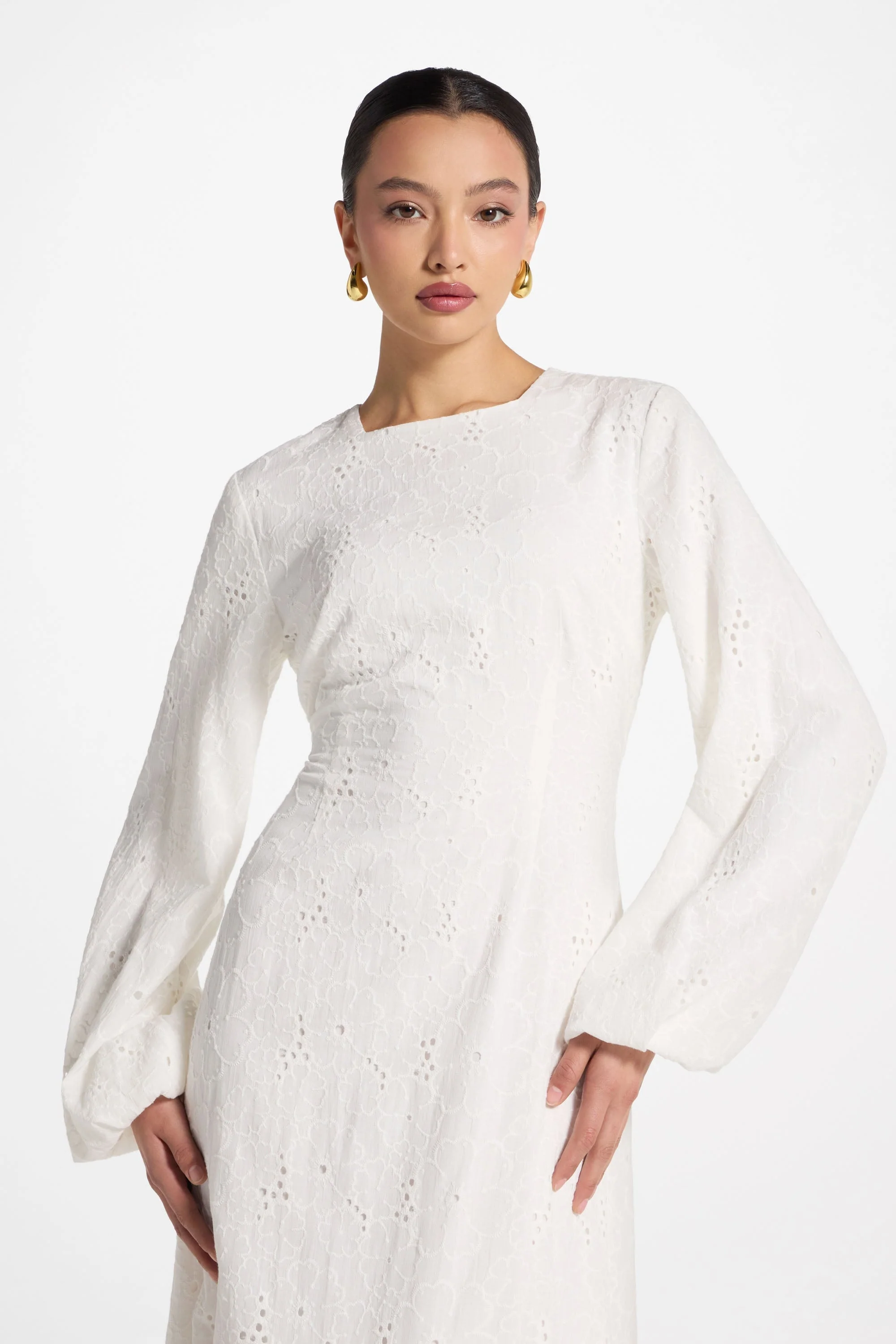 Cotton Eyelet Maxi Dress - White - Image 4