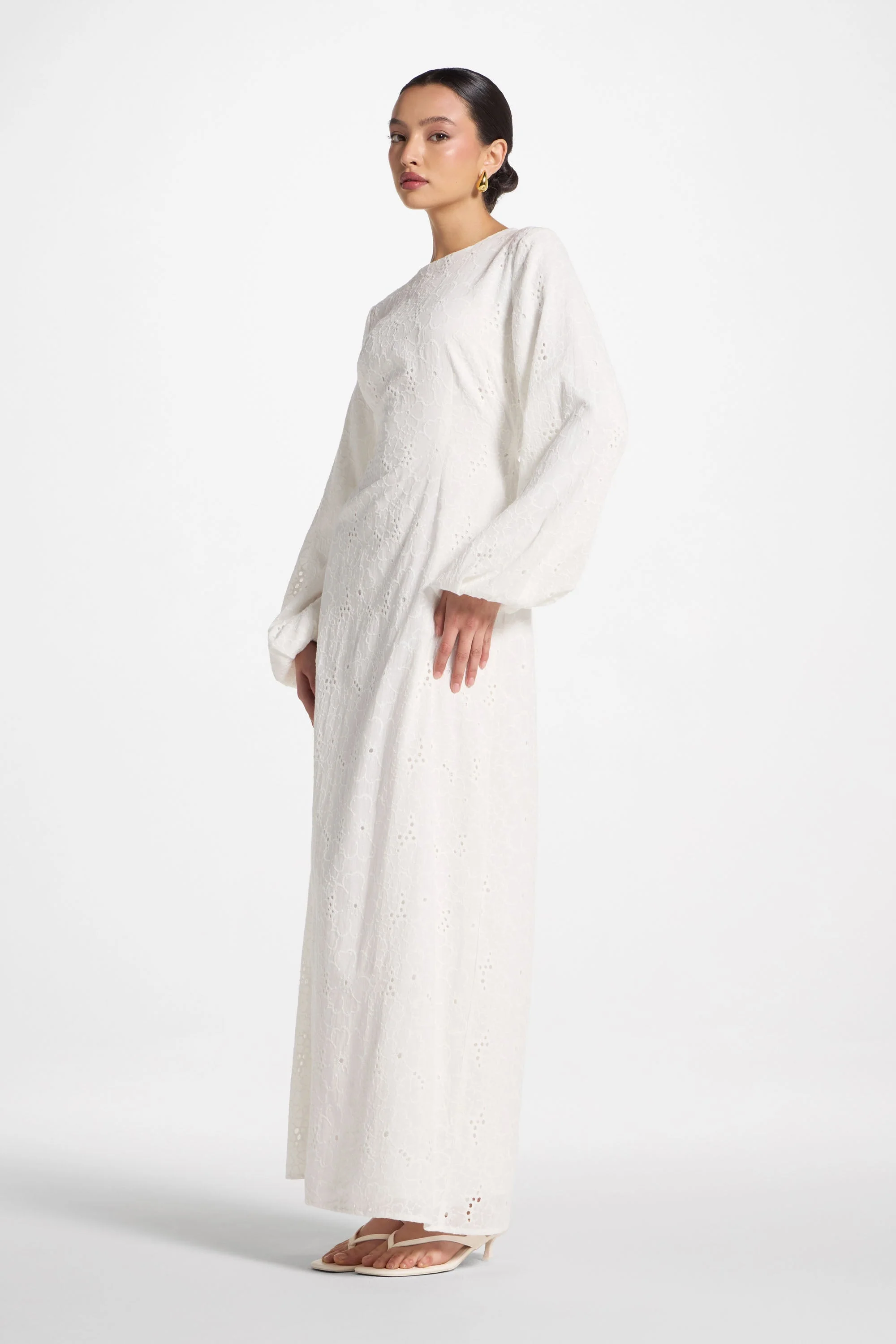 Cotton Eyelet Maxi Dress - White - Image 5
