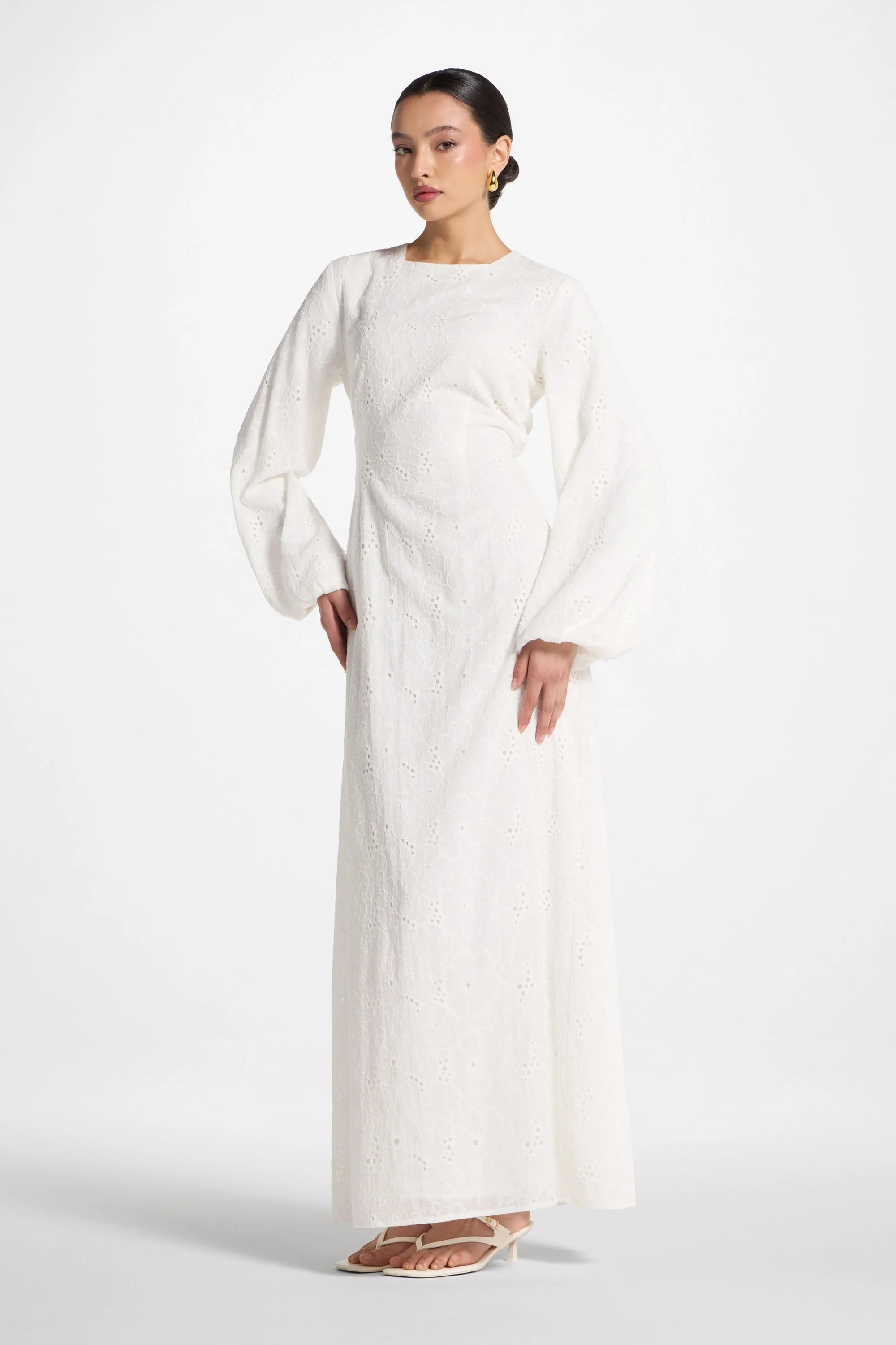 Cotton Eyelet Maxi Dress - White - Image 6