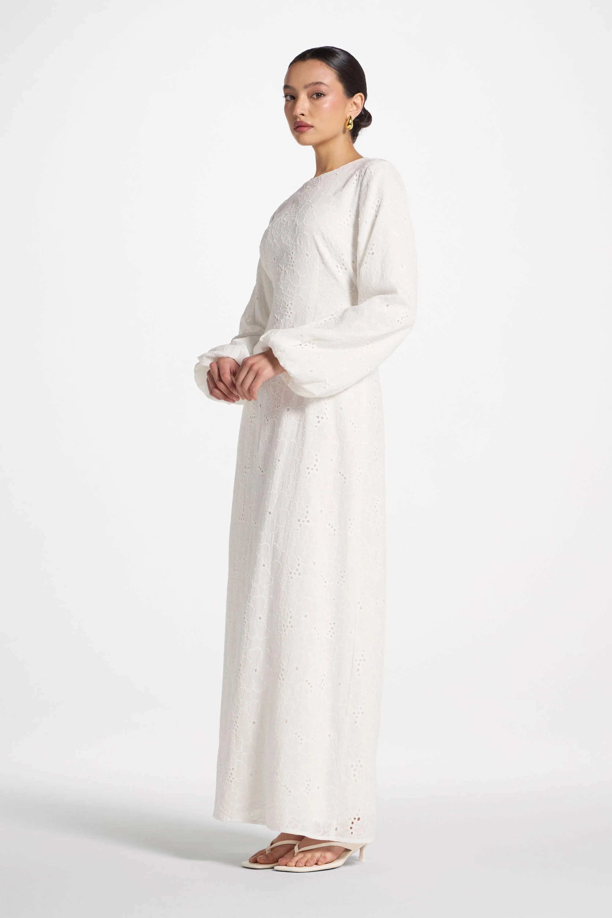 Cotton Eyelet Maxi Dress - White - Image 7