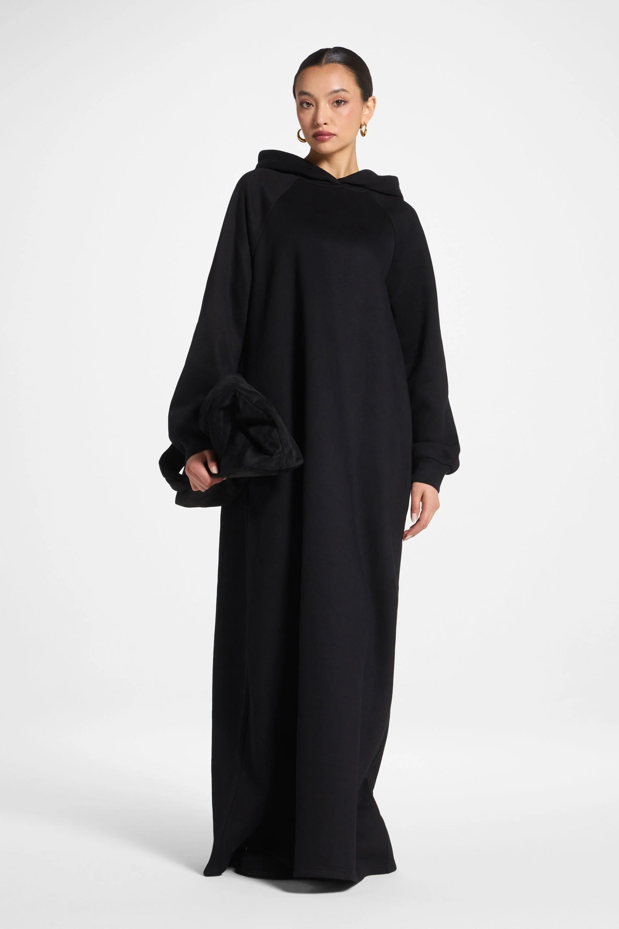Cotton Hoodie Maxi Dress - Black - Image 3