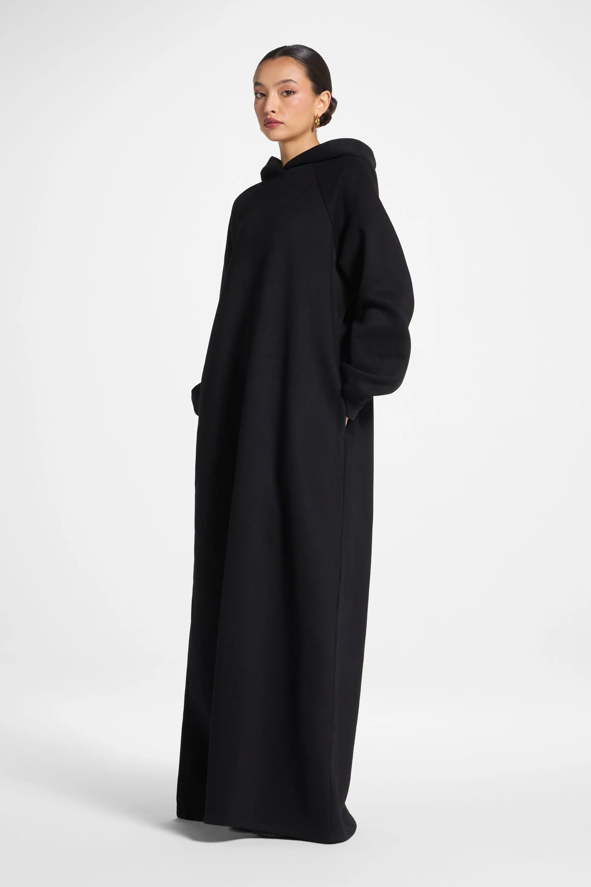 Cotton Hoodie Maxi Dress - Black - Image 4