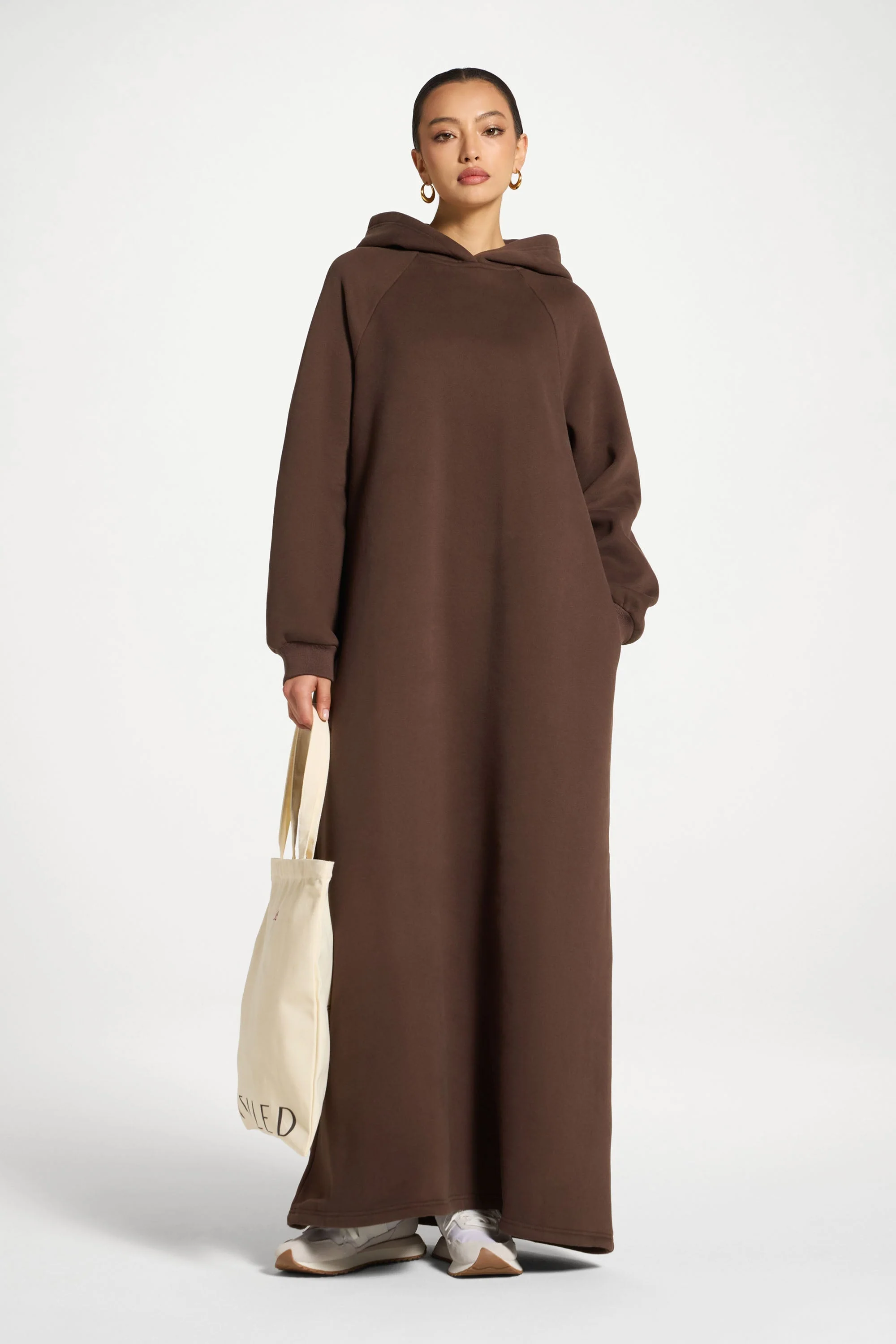 Cotton Hoodie Maxi Dress - Chocolate