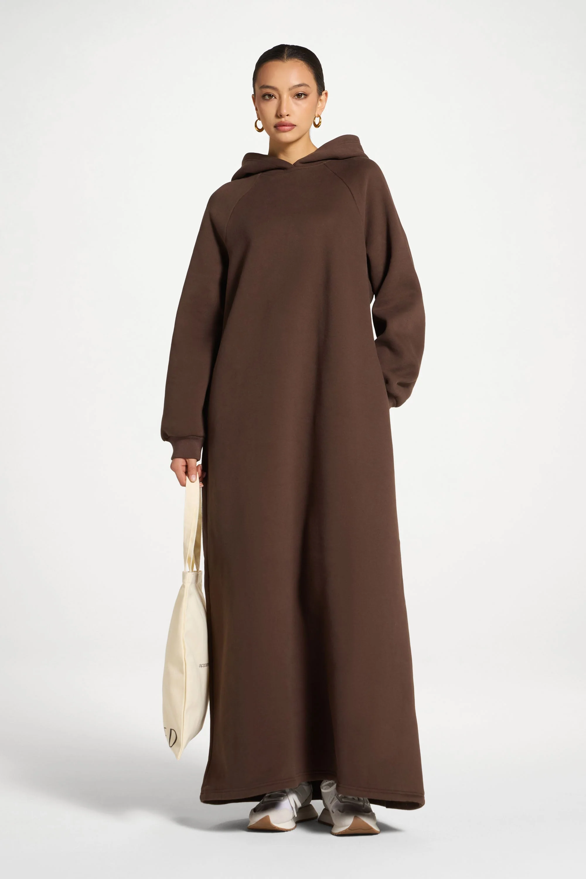 Cotton Hoodie Maxi Dress - Chocolate - Image 2