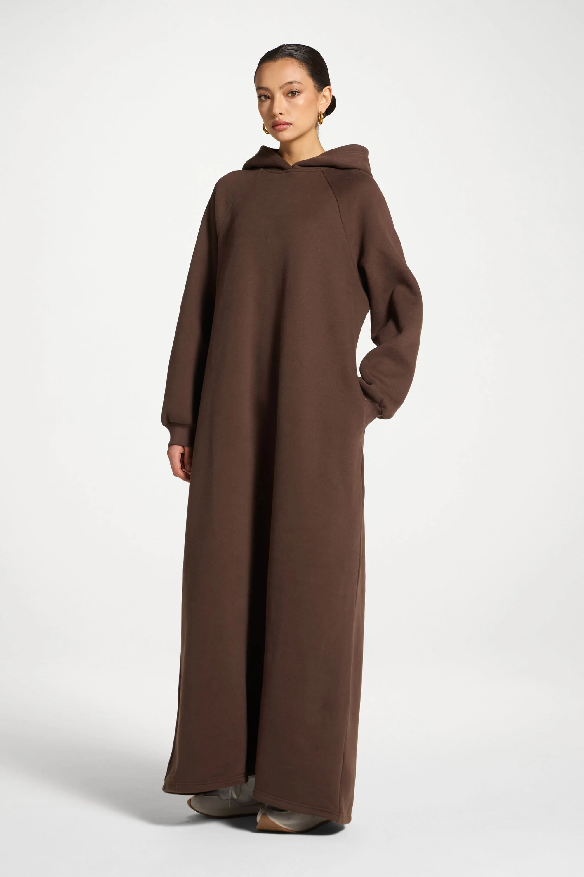 Cotton Hoodie Maxi Dress - Chocolate - Image 3