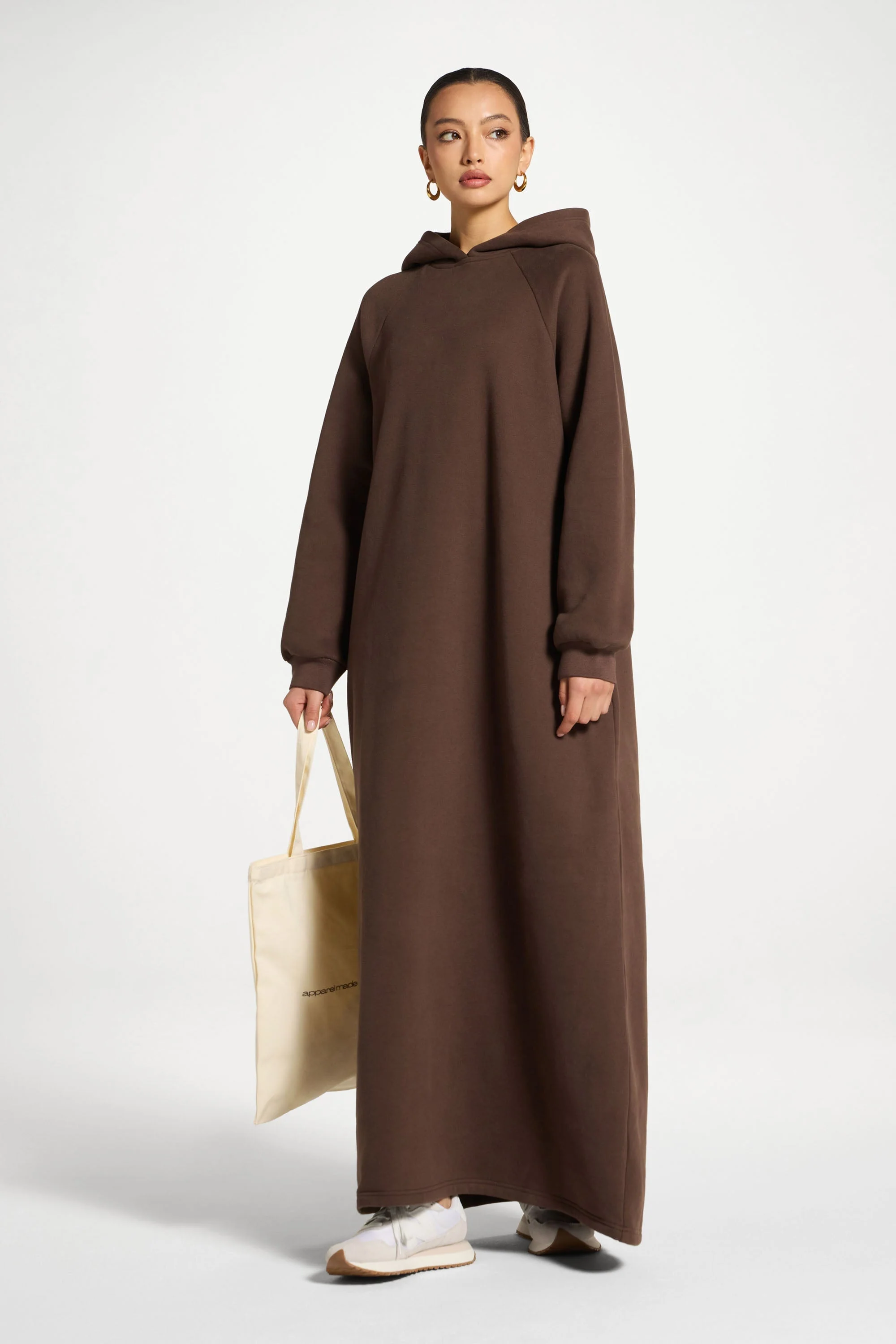 Cotton Hoodie Maxi Dress - Chocolate - Image 4
