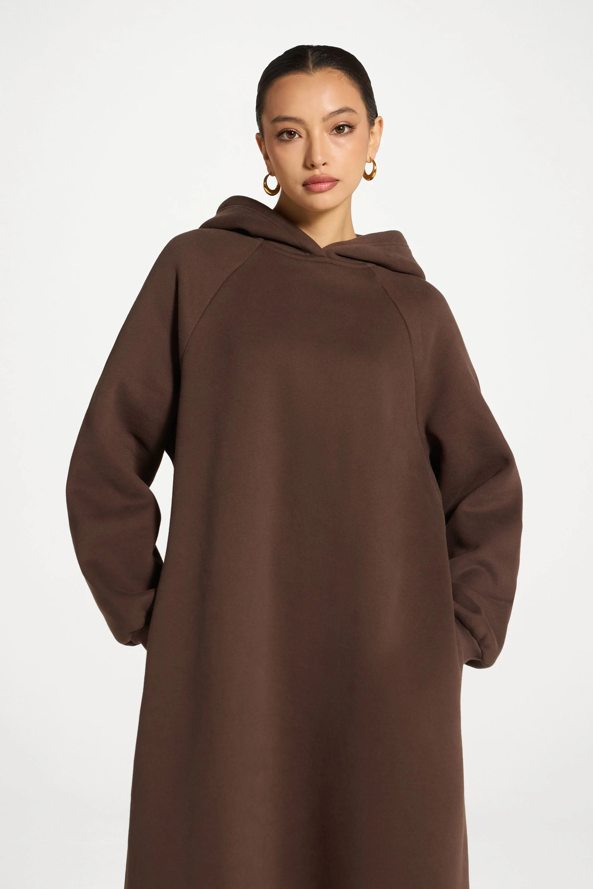 Cotton Hoodie Maxi Dress - Chocolate - Image 6