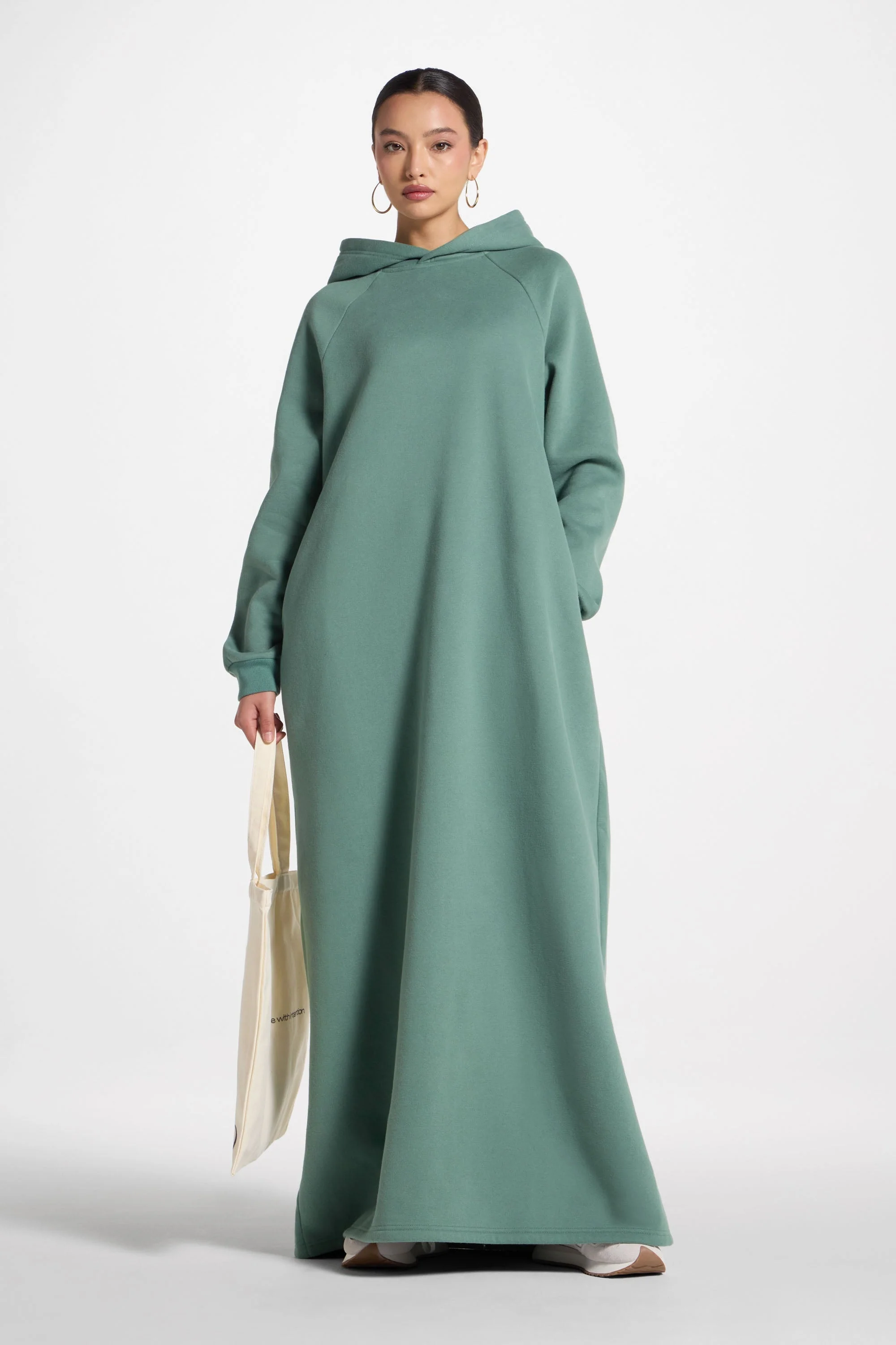 Cotton Hoodie Maxi Dress - Retro Green - Image 3