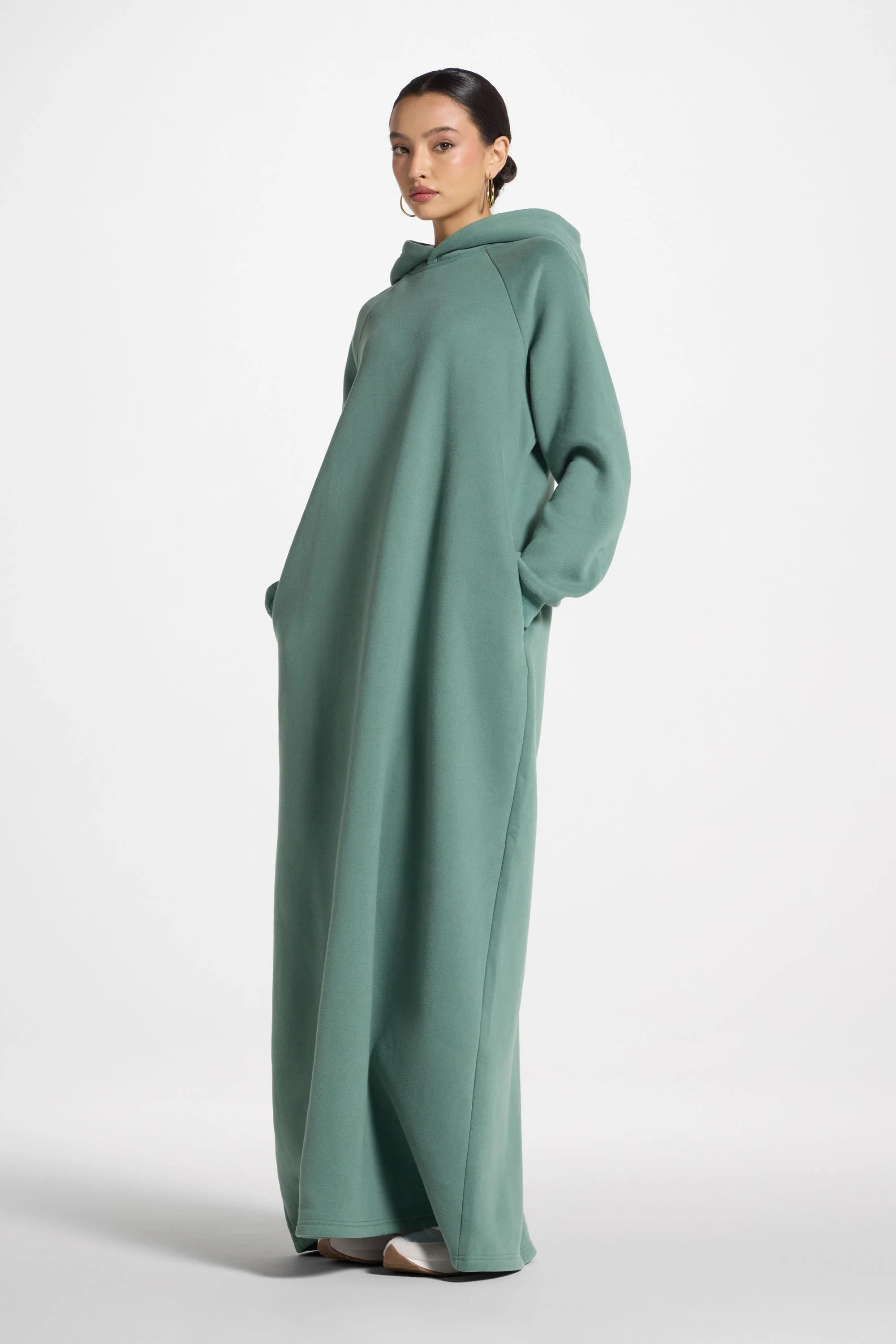Cotton Hoodie Maxi Dress - Retro Green - Image 4