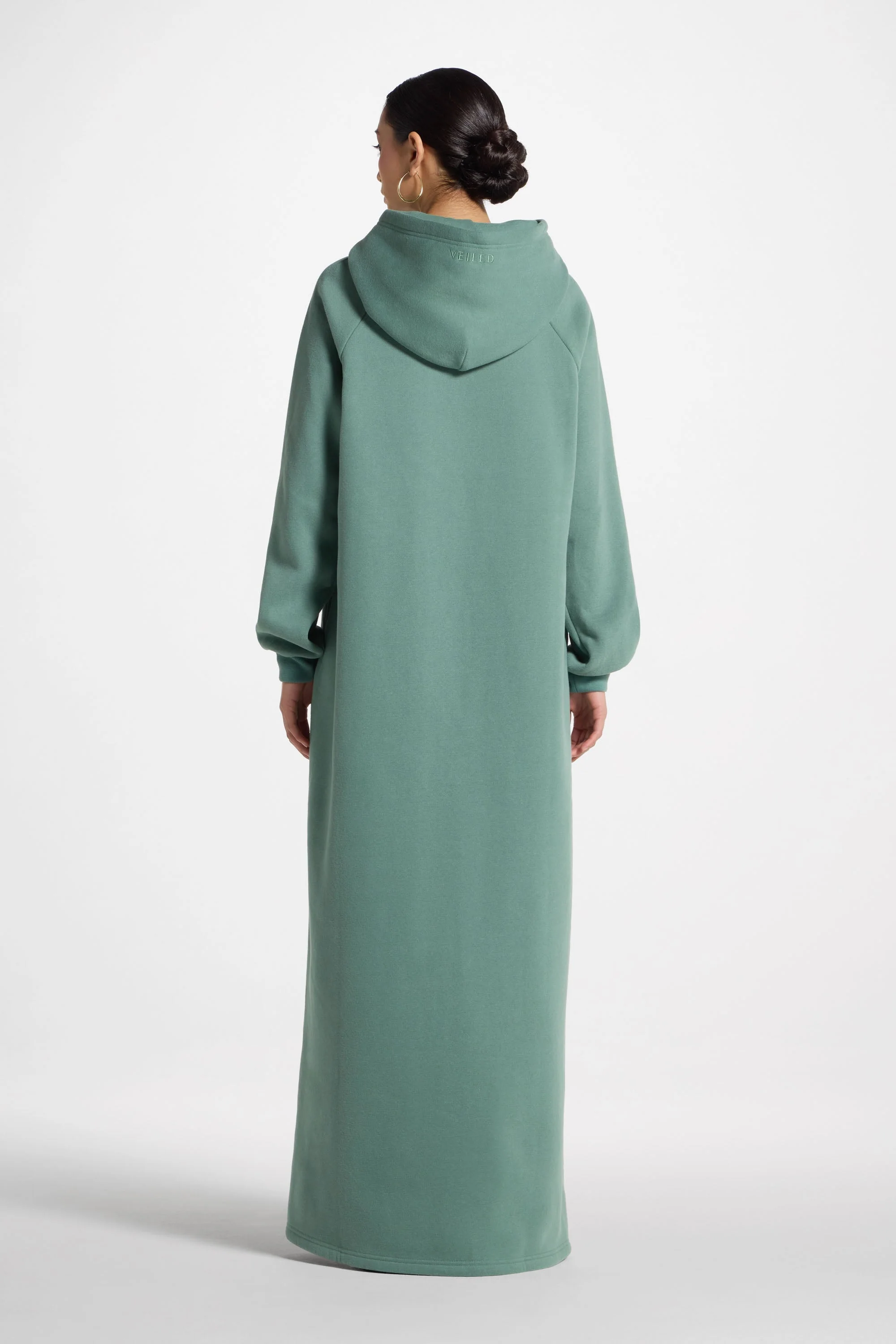 Cotton Hoodie Maxi Dress - Retro Green - Image 5