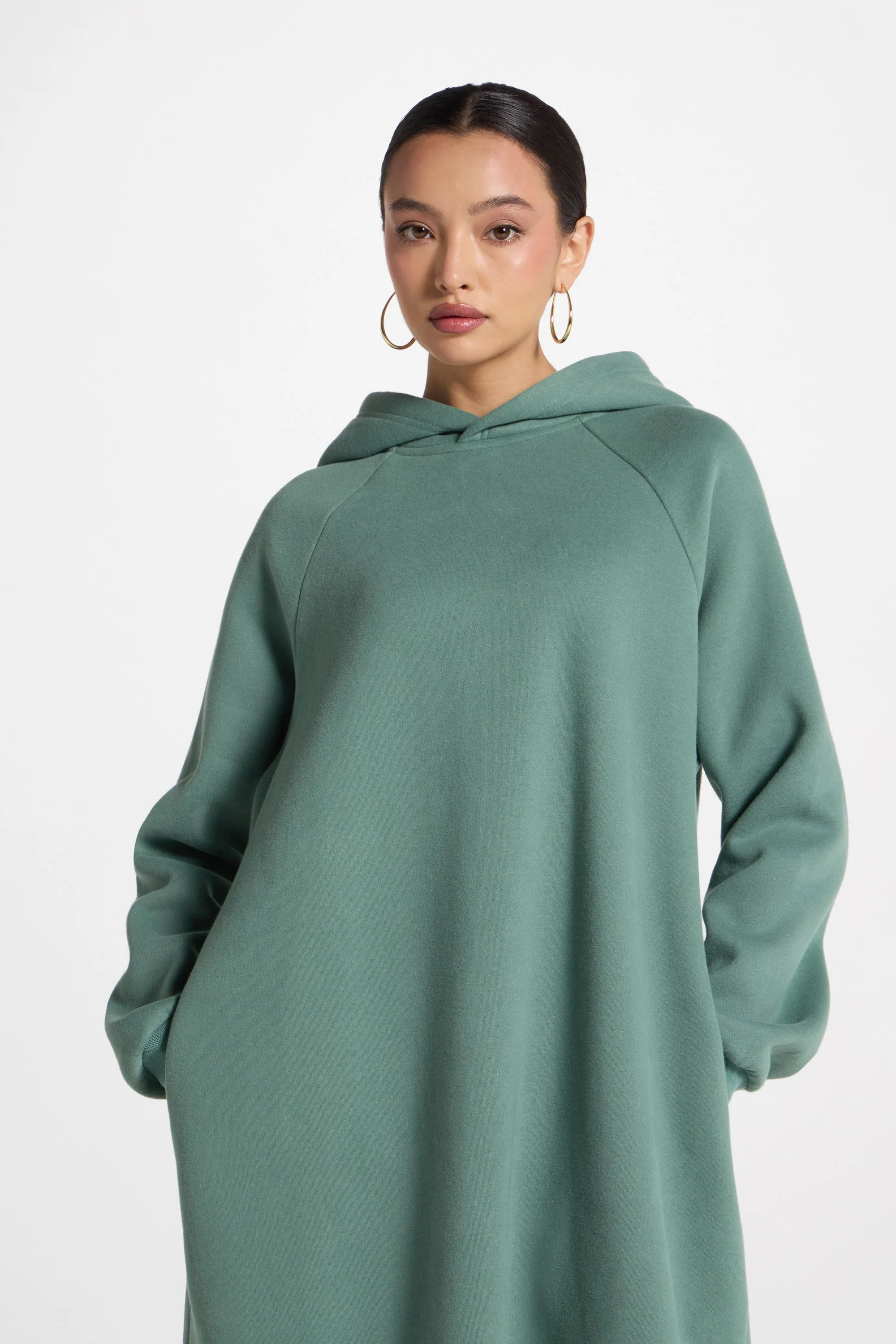 Cotton Hoodie Maxi Dress - Retro Green - Image 6