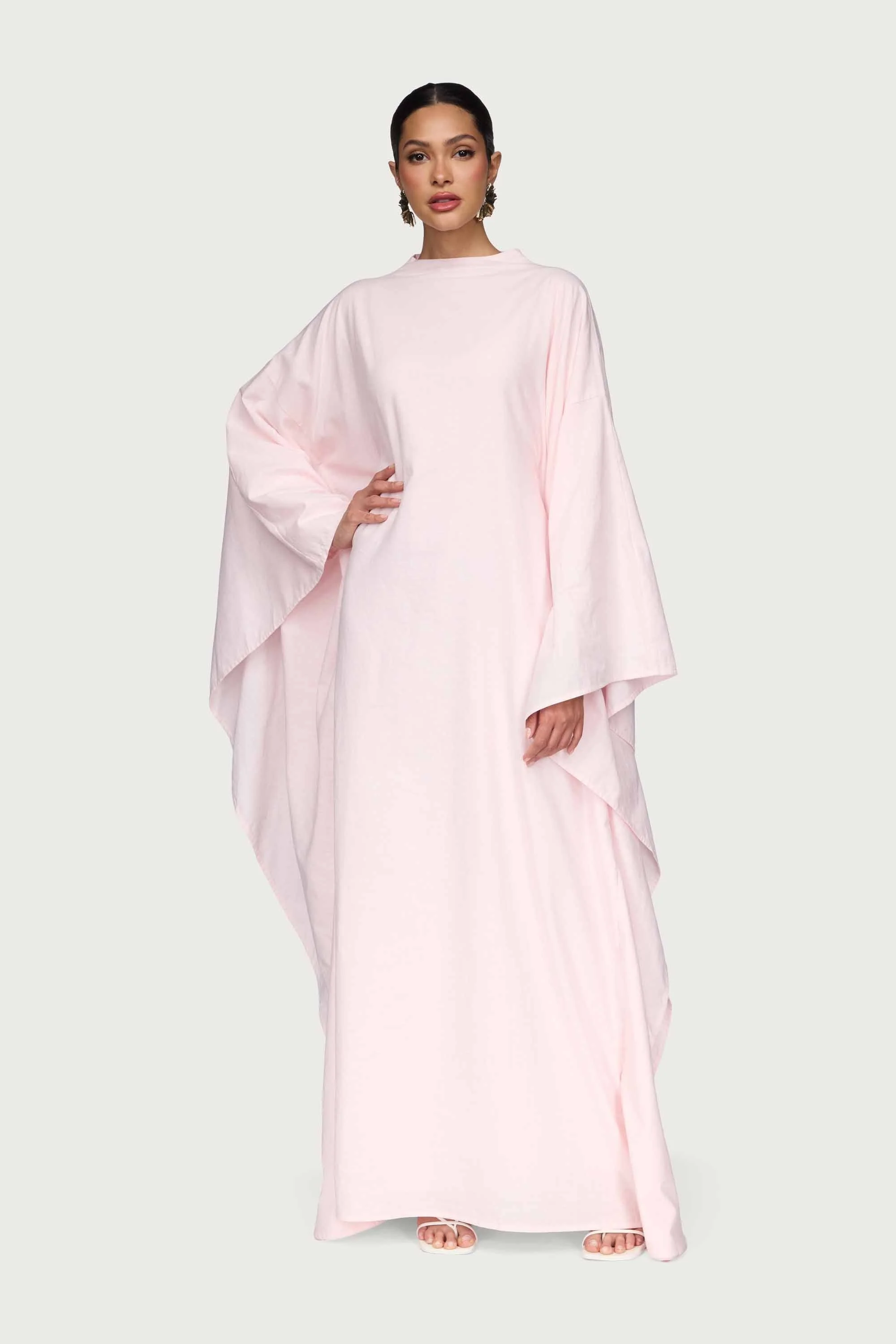 Cotton Linen Butterfly Inner Tie Abaya Dress - Hint of Pink - Image 3