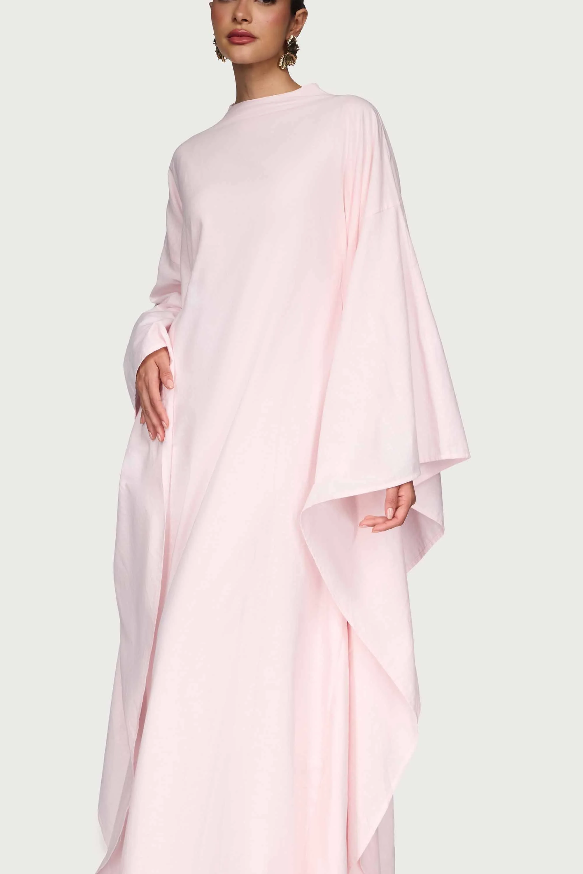 Cotton Linen Butterfly Inner Tie Abaya Dress - Hint of Pink - Image 4