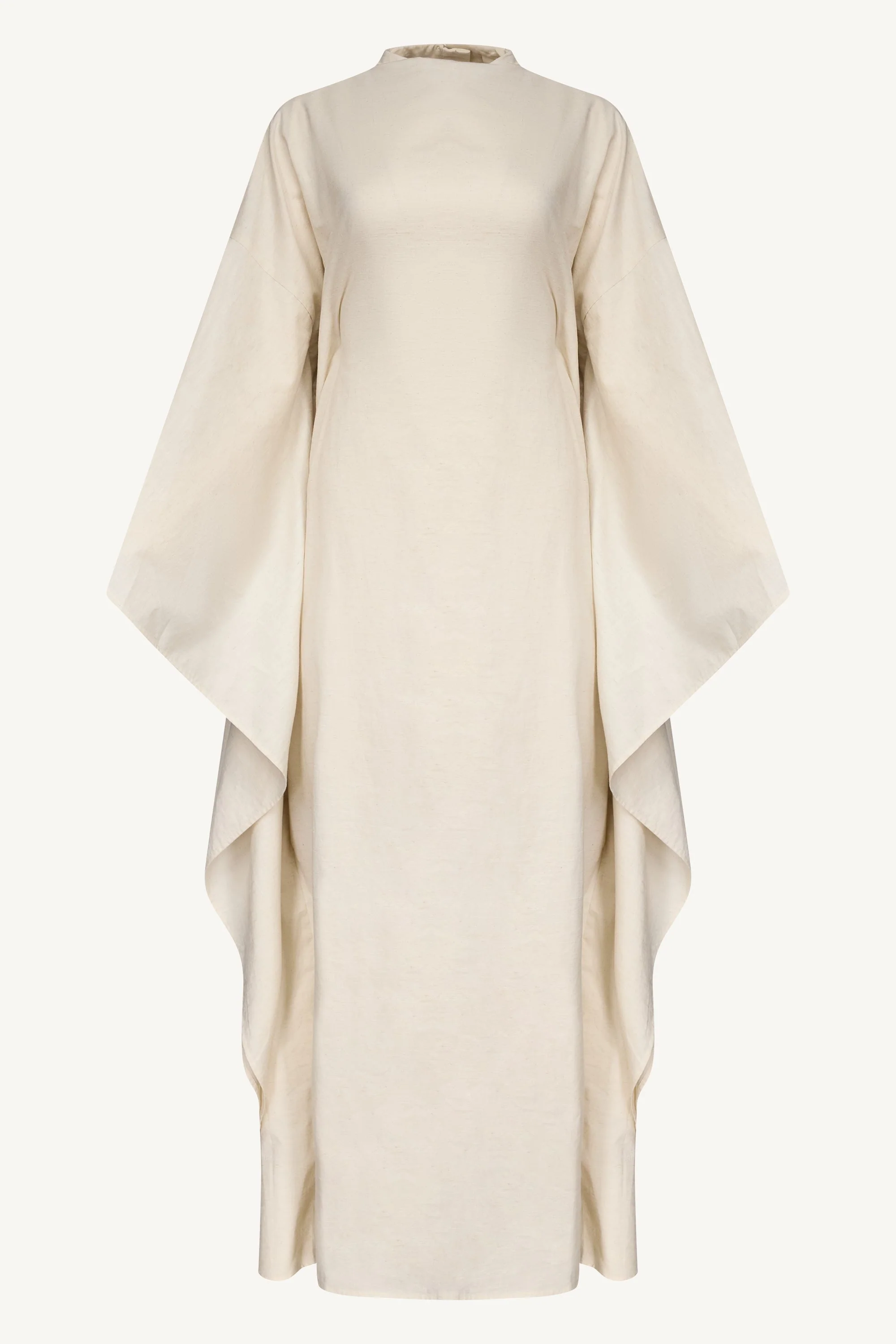 Cotton Linen Butterfly Inner Tie Abaya Dress - Oatmeal - Image 6