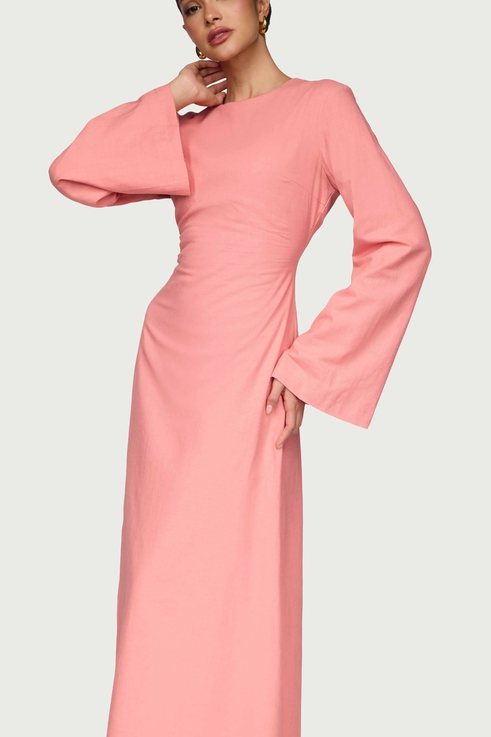 Cotton Linen Lace Up Back Maxi Dress - Summer Coral - Image 4