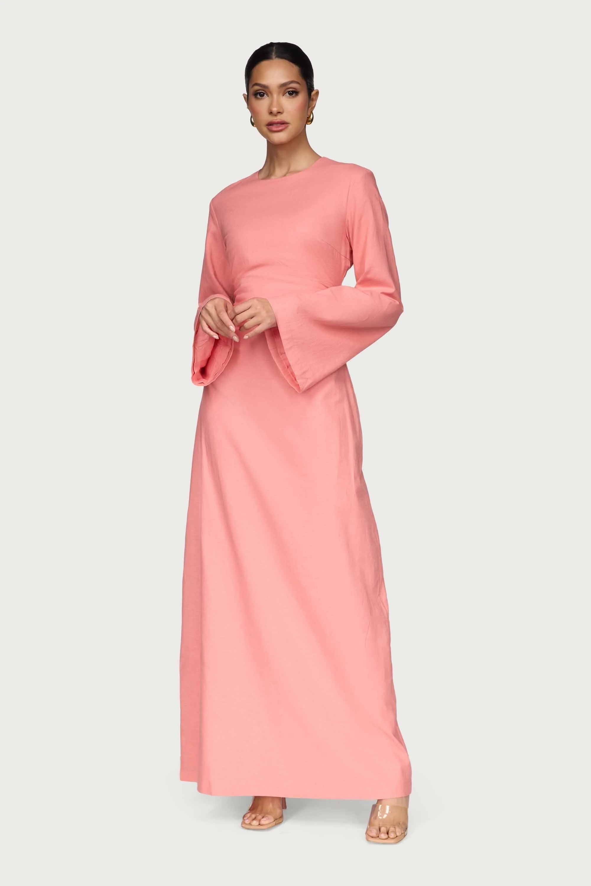 Cotton Linen Lace Up Back Maxi Dress - Summer Coral - Image 5