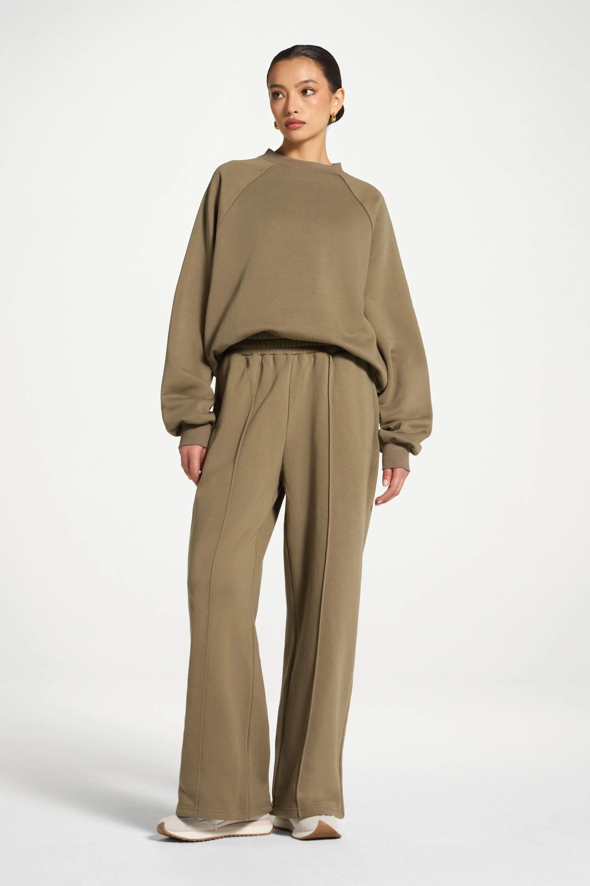 Cotton Pintuck Wide Leg Sweatpants - Midnight Moss