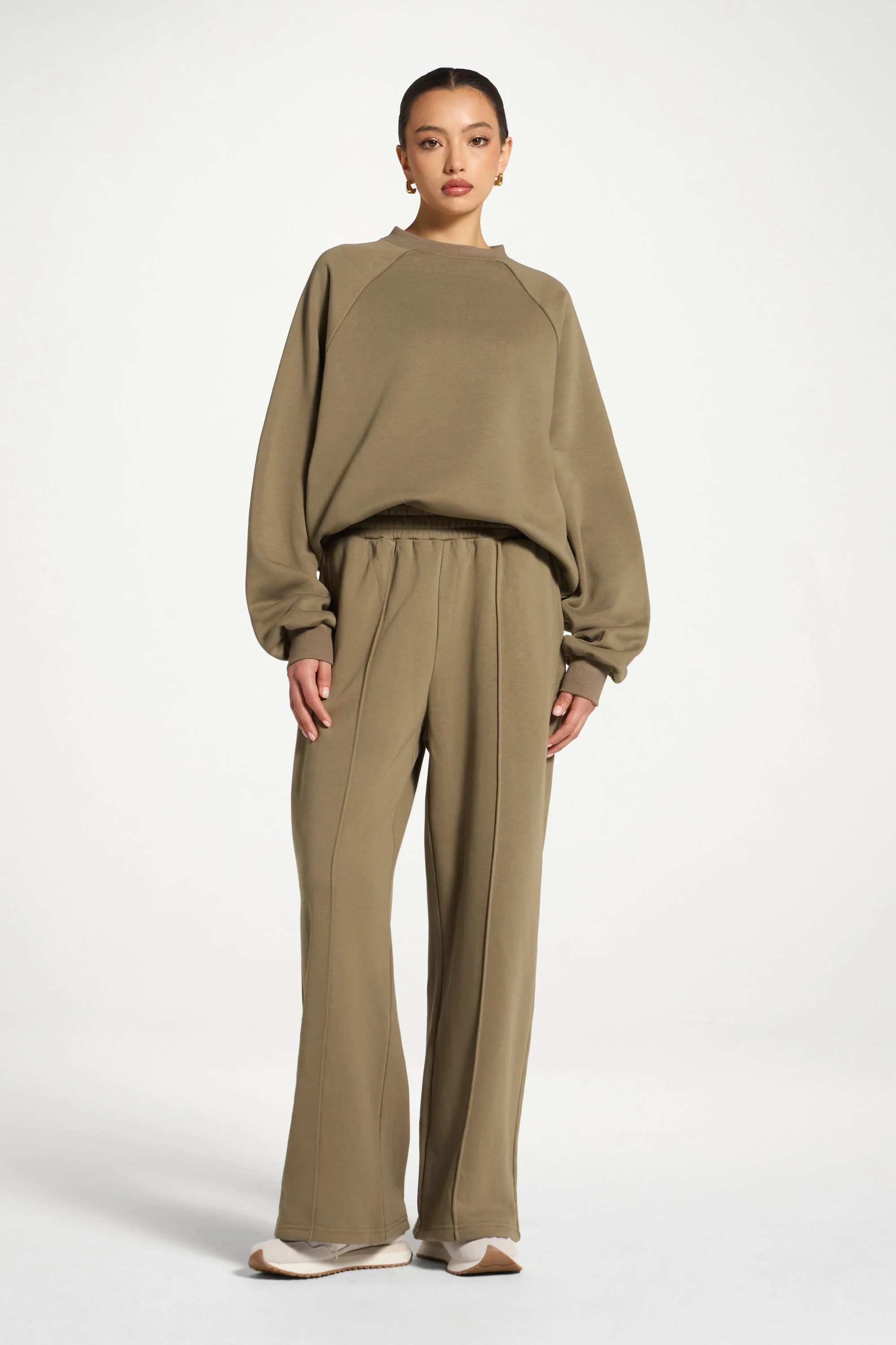 Cotton Pintuck Wide Leg Sweatpants - Midnight Moss - Image 4