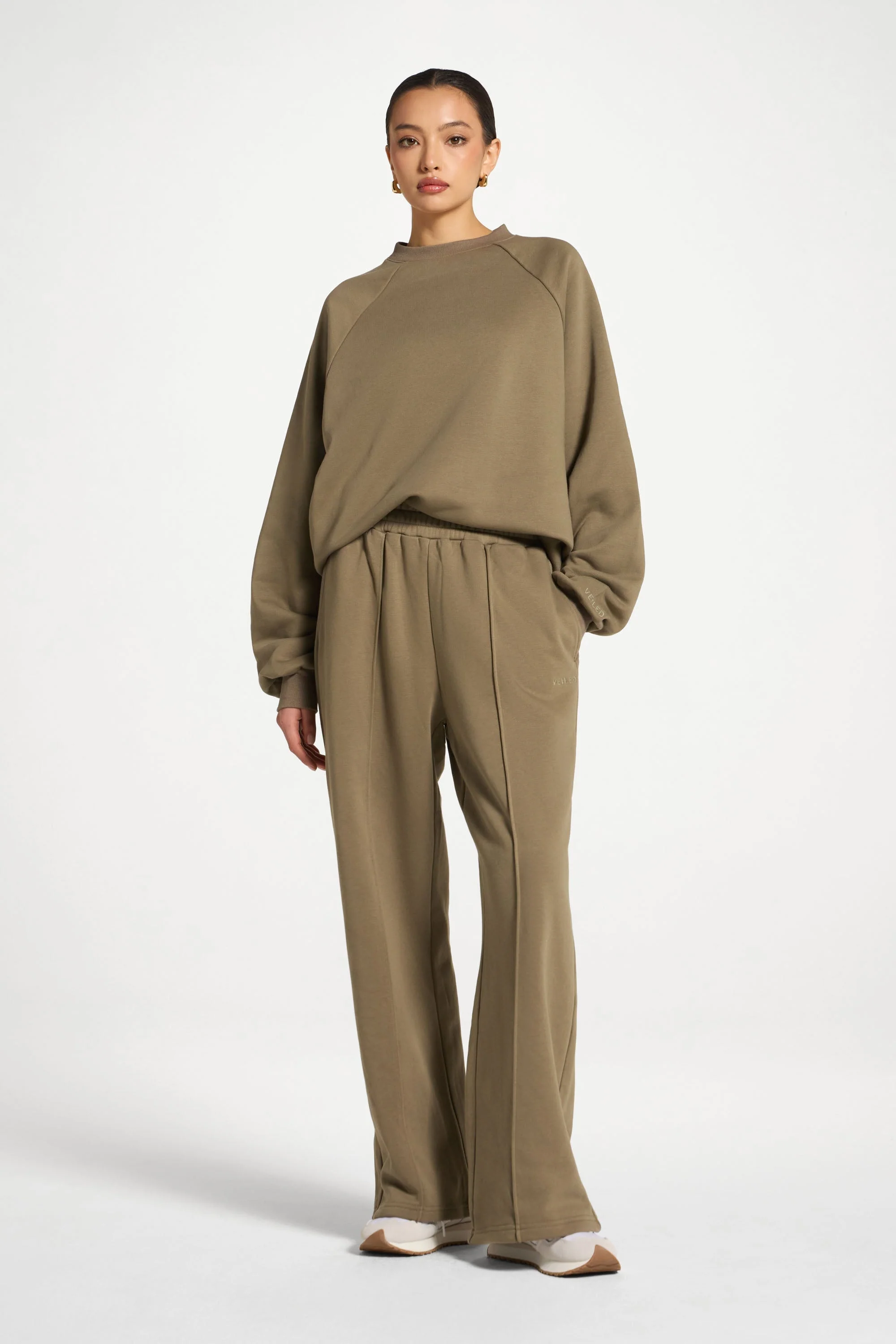 Cotton Pintuck Wide Leg Sweatpants - Midnight Moss - Image 5