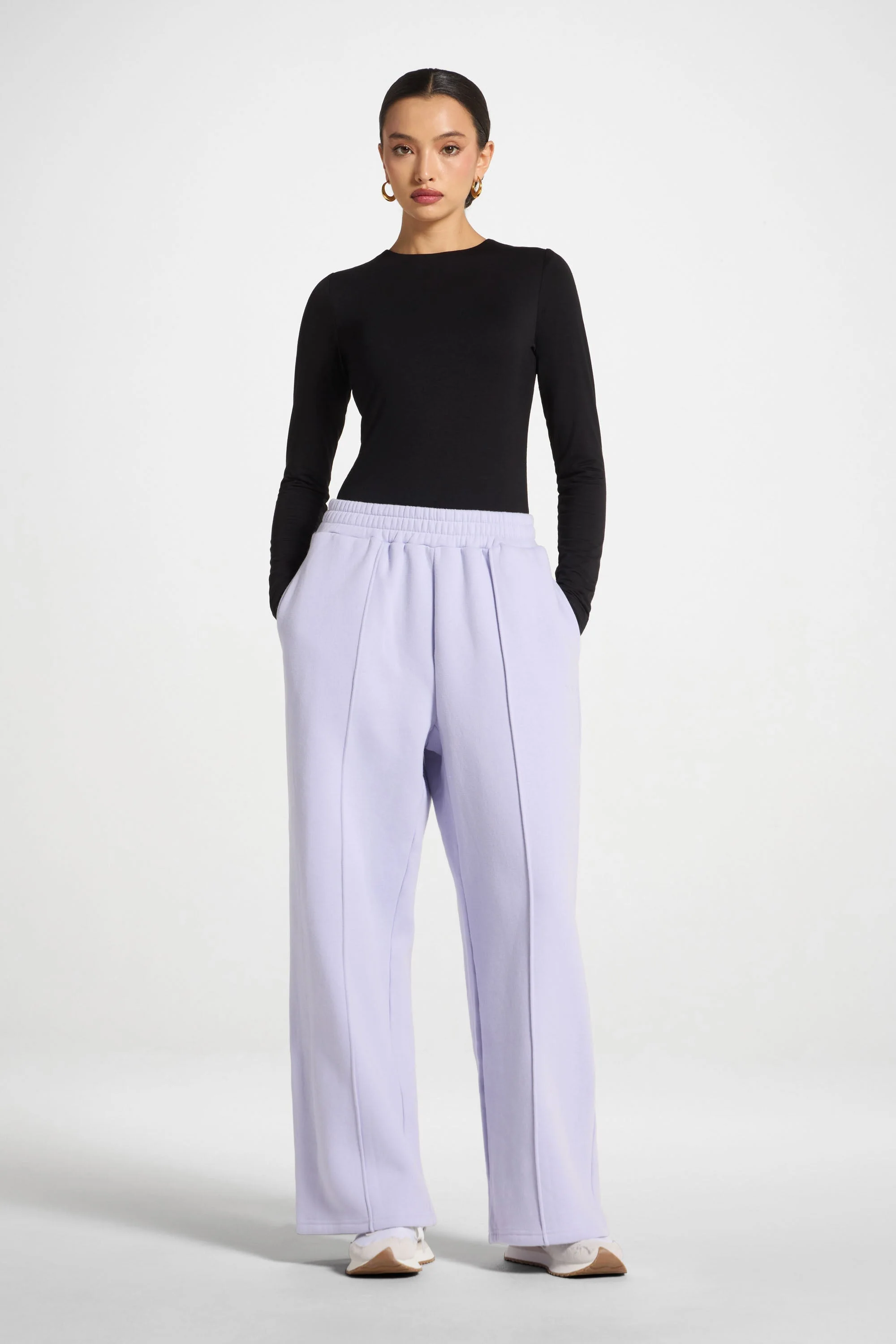 Cotton Pintuck Wide Leg Sweatpants - Lavender