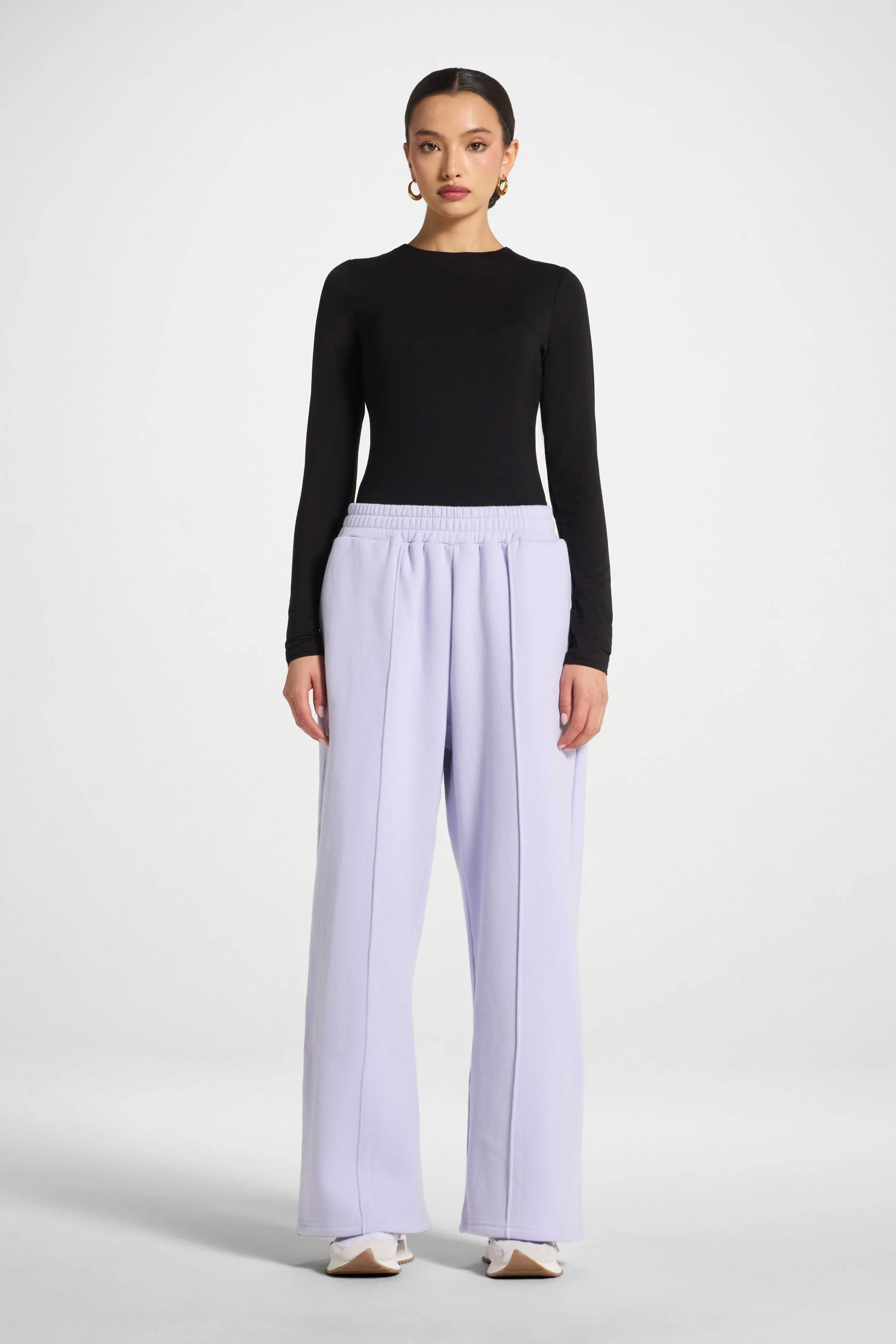 Cotton Pintuck Wide Leg Sweatpants - Lavender - Image 2