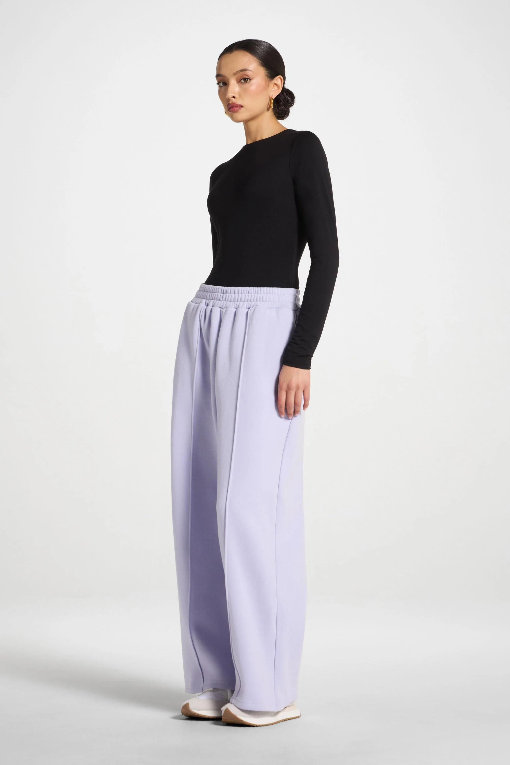 Cotton Pintuck Wide Leg Sweatpants - Lavender - Image 3