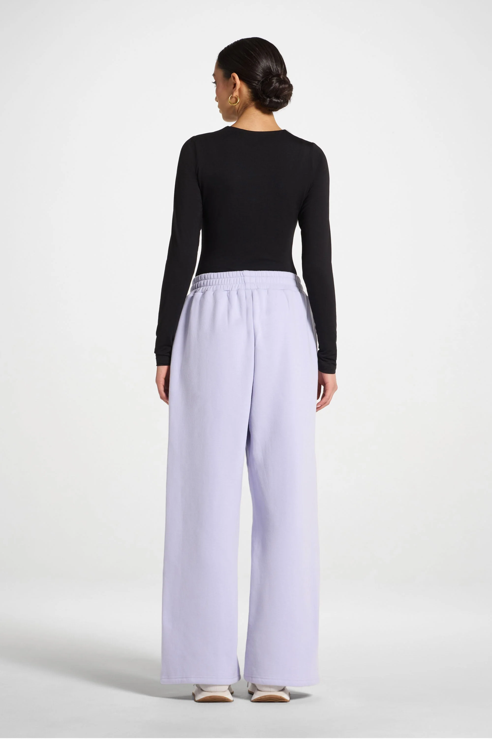 Cotton Pintuck Wide Leg Sweatpants - Lavender - Image 4
