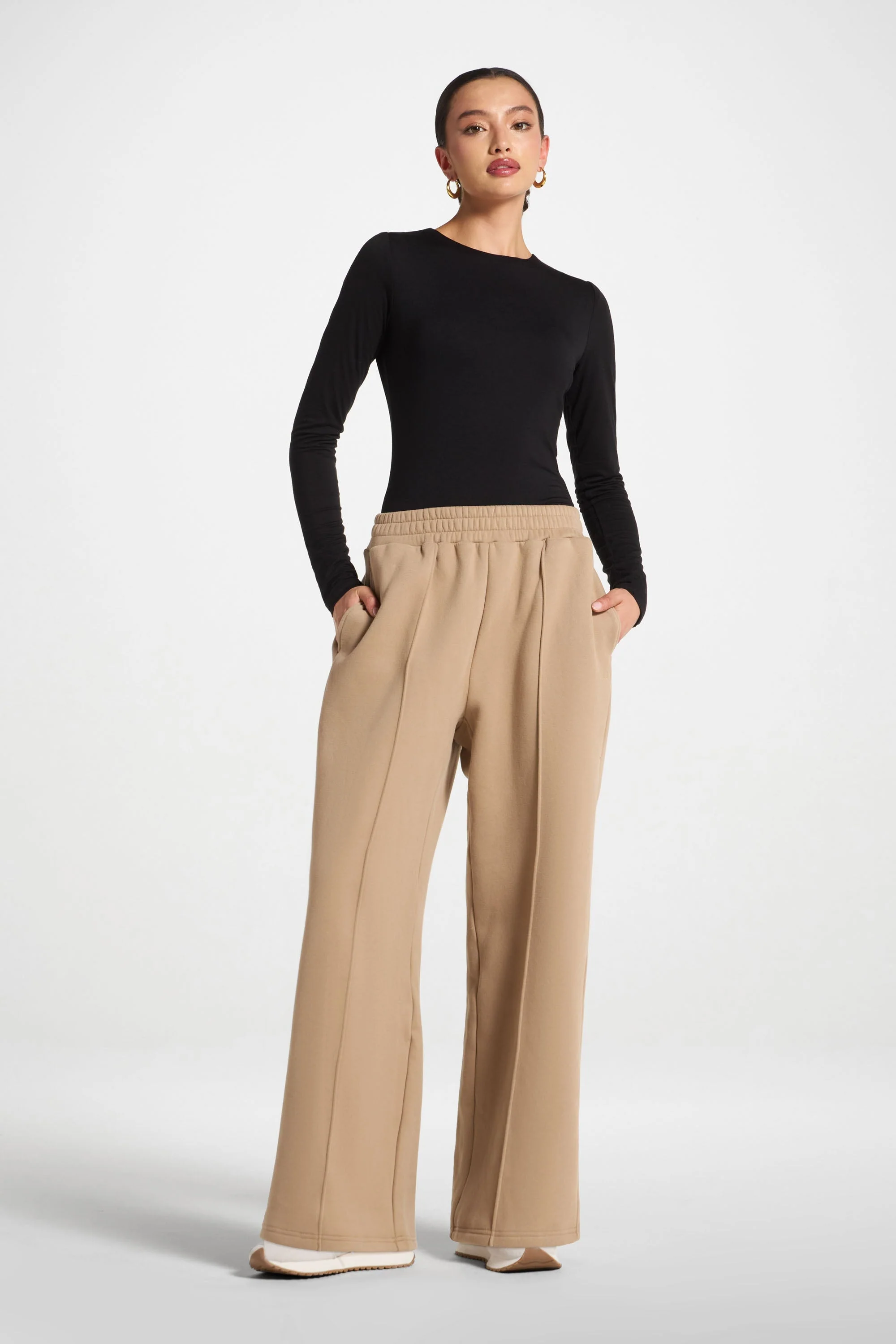 Cotton Pintuck Wide Leg Sweatpants - Mocha - Image 3
