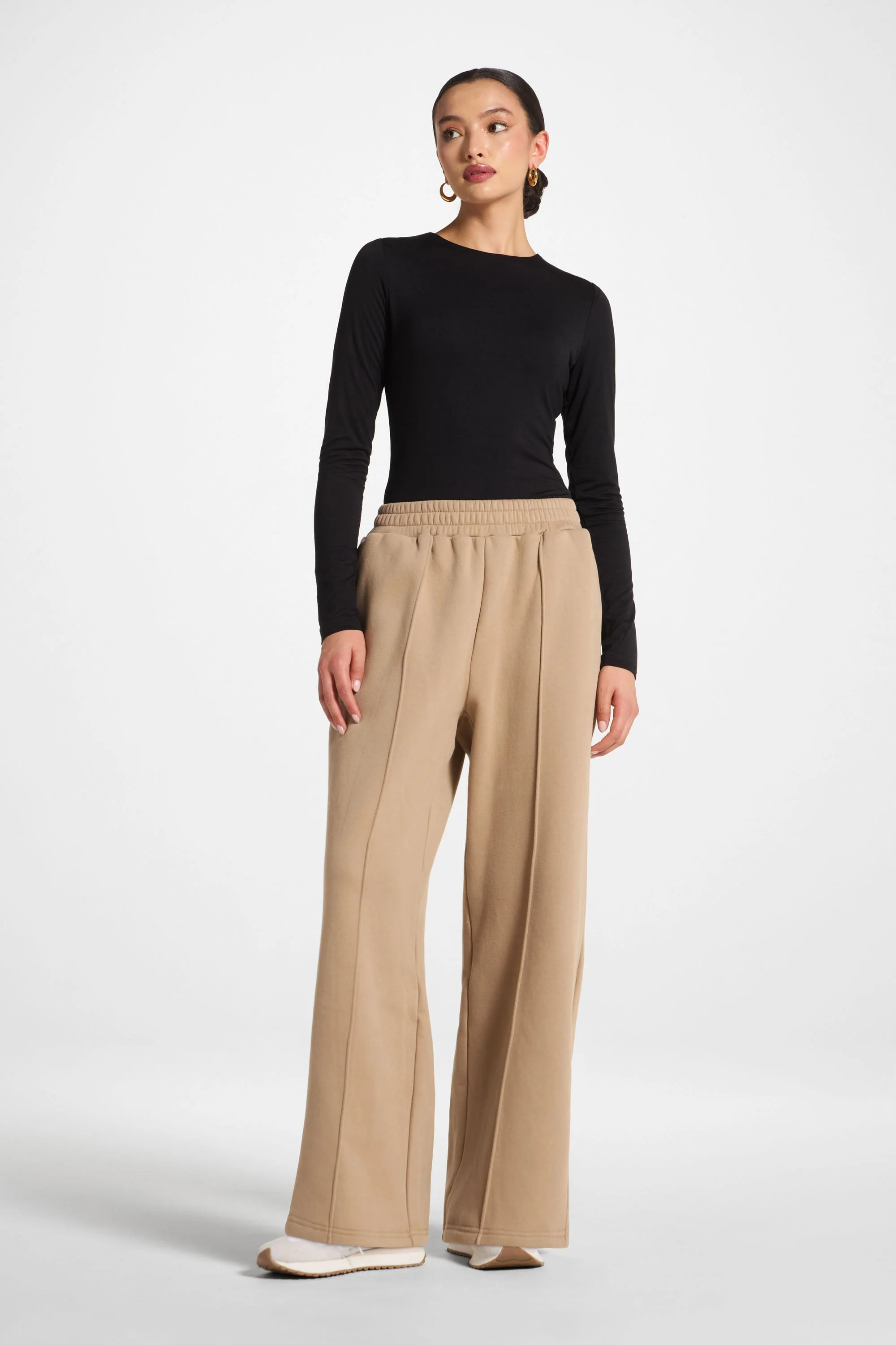 Cotton Pintuck Wide Leg Sweatpants - Mocha - Image 4