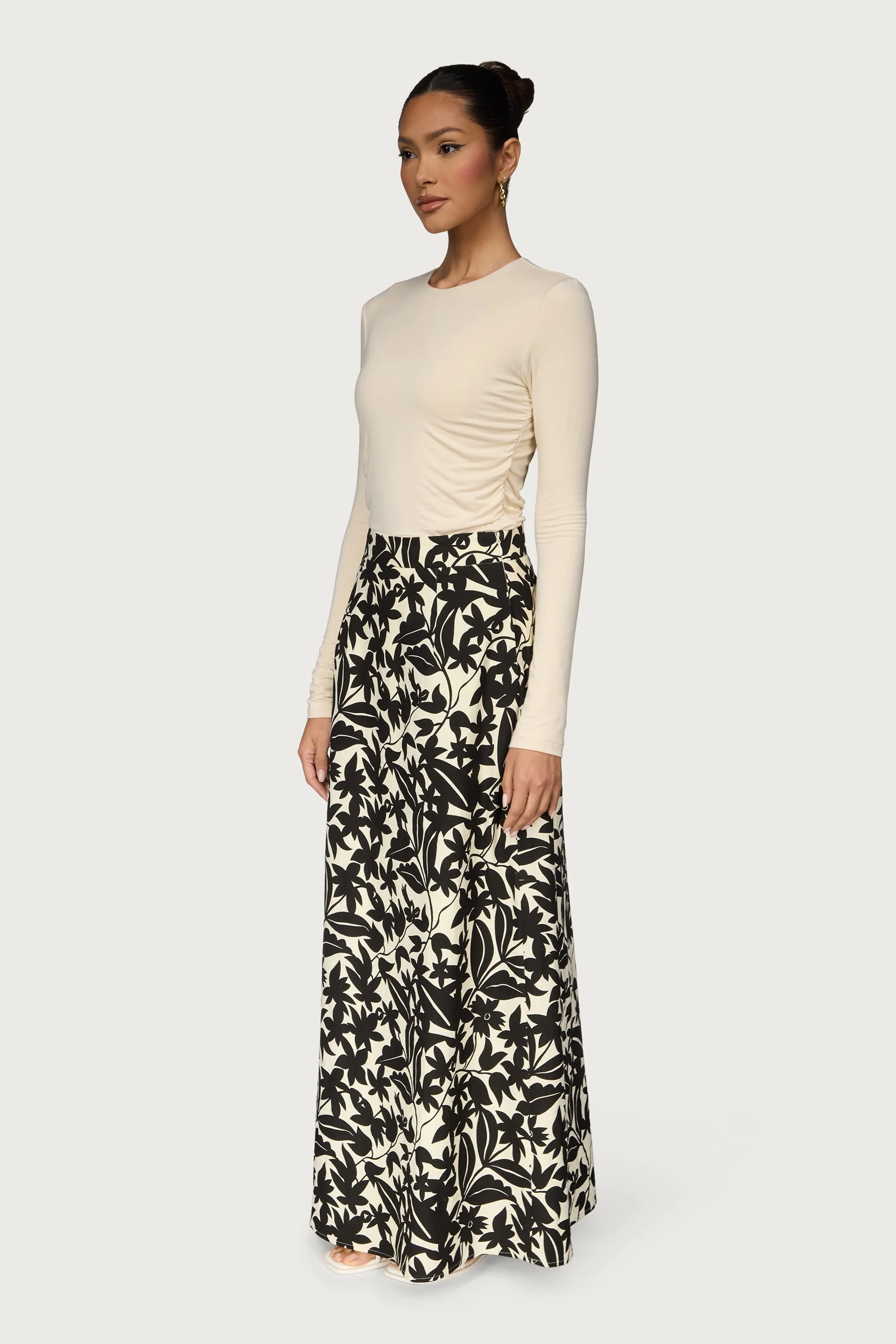 Cotton Printed Maxi Skirt - Black Floral - Image 4