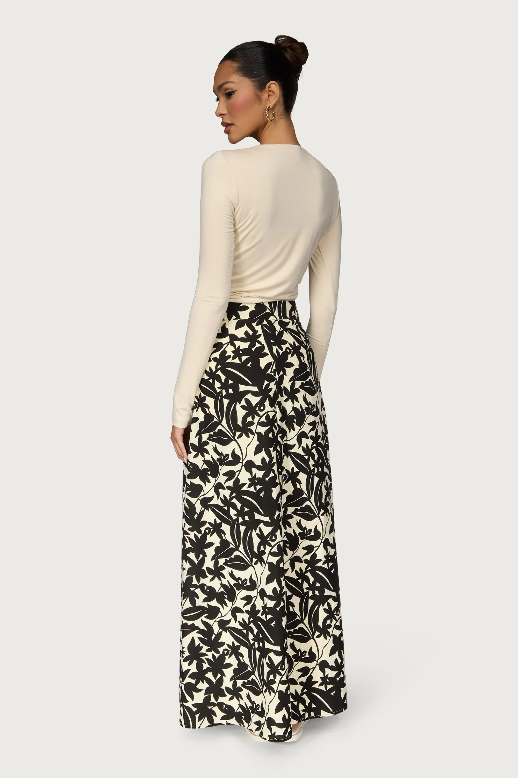 Cotton Printed Maxi Skirt - Black Floral - Image 5