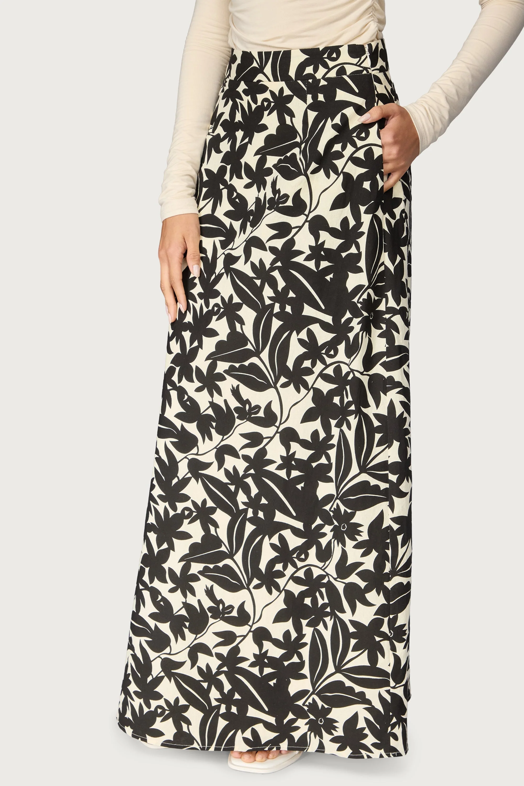 Cotton Printed Maxi Skirt - Black Floral - Image 6